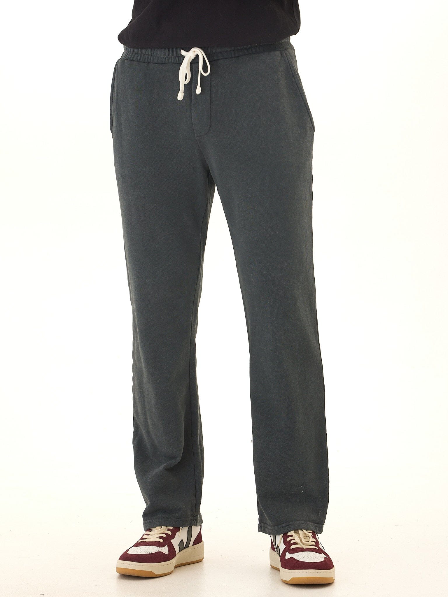 Mineral Wash Cotton Blend Terry Lounge Pants with Drawstring Waist