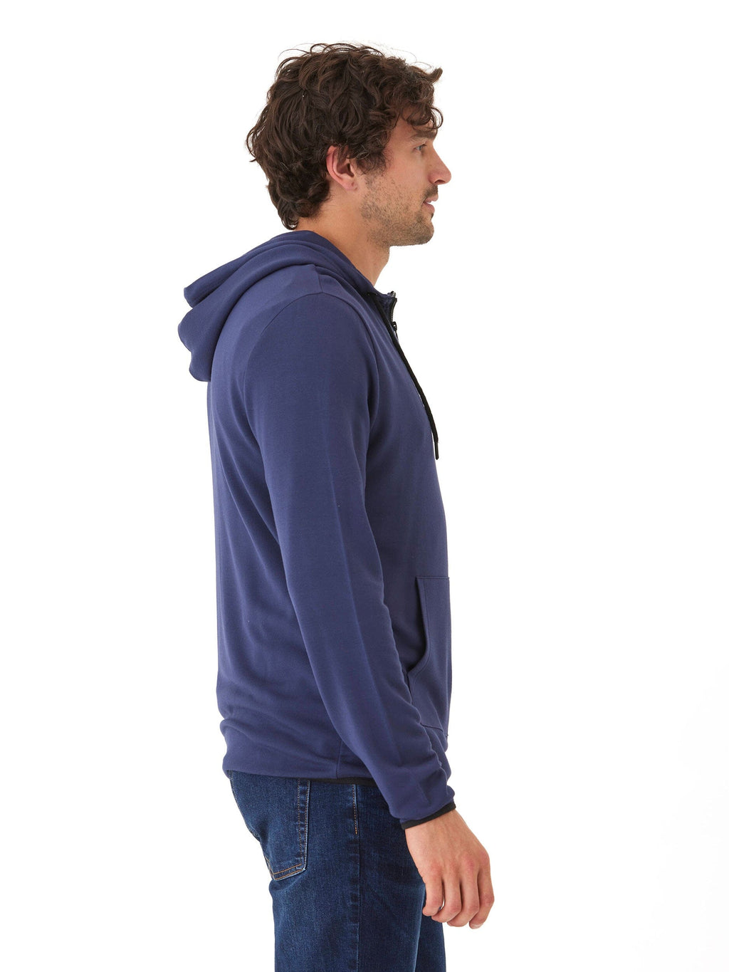 Khris Men's 1/4 Zip Feather Fleece Hoodie in Navy and Black