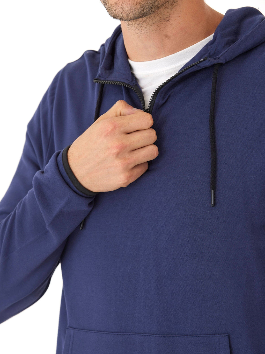 Khris Men's 1/4 Zip Feather Fleece Hoodie in Navy and Black
