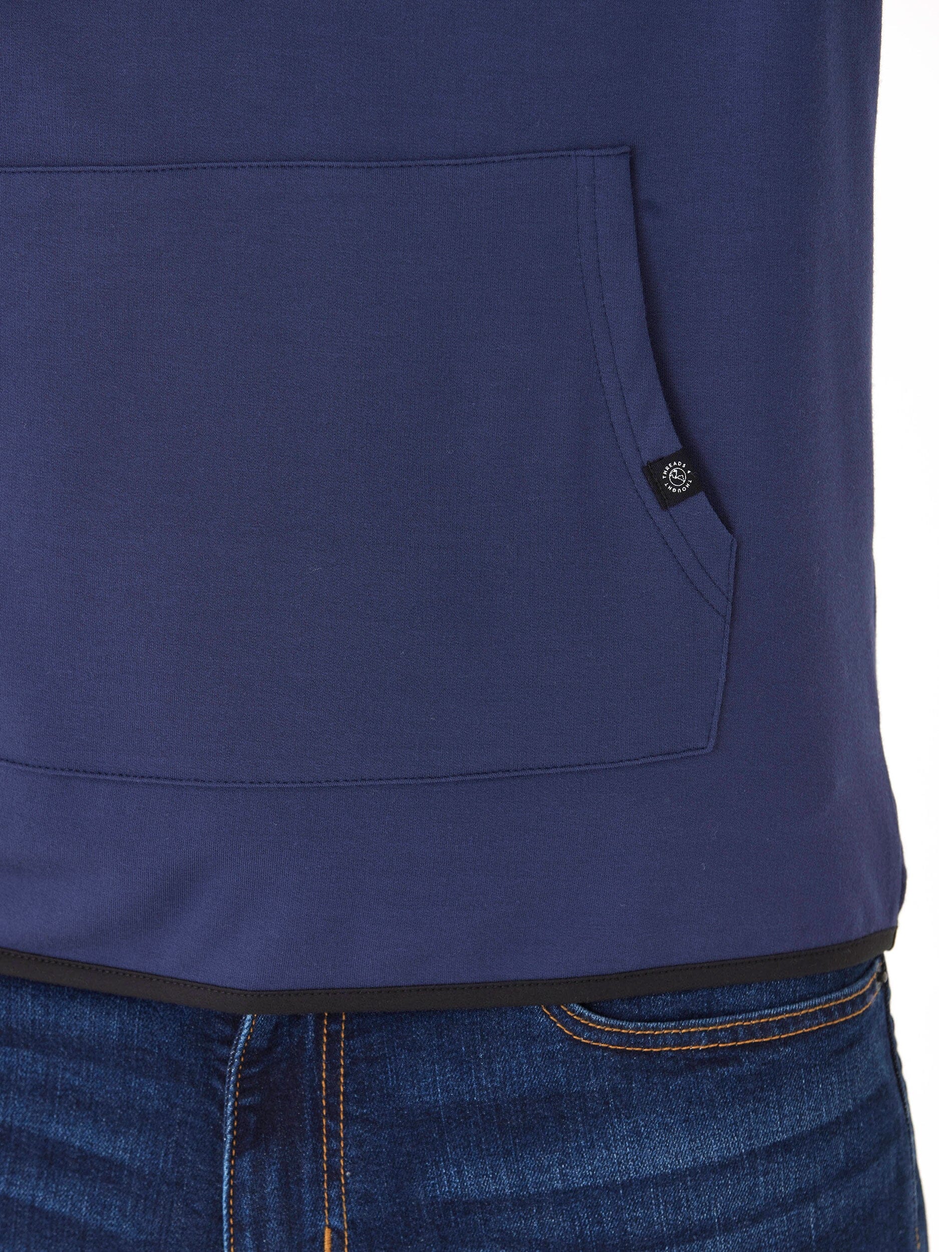 Khris Men's 1/4 Zip Feather Fleece Hoodie in Navy and Black