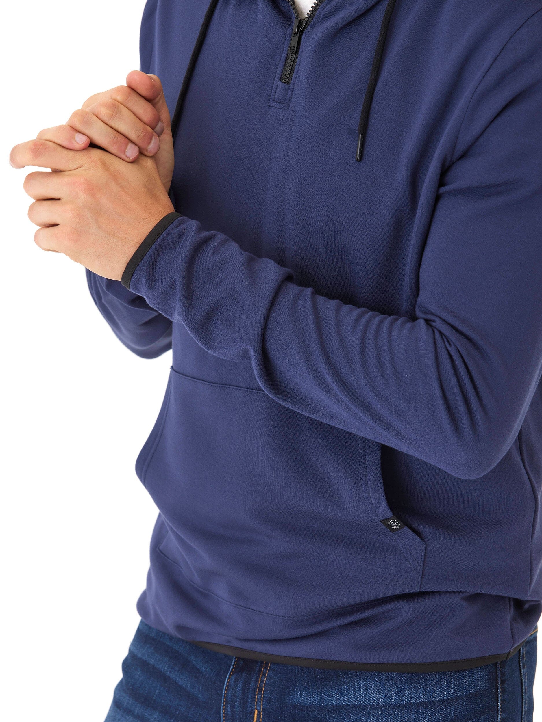 Khris Men's 1/4 Zip Feather Fleece Hoodie in Navy and Black