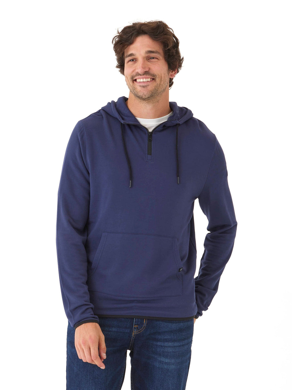 Khris Men's 1/4 Zip Feather Fleece Hoodie in Navy and Black
