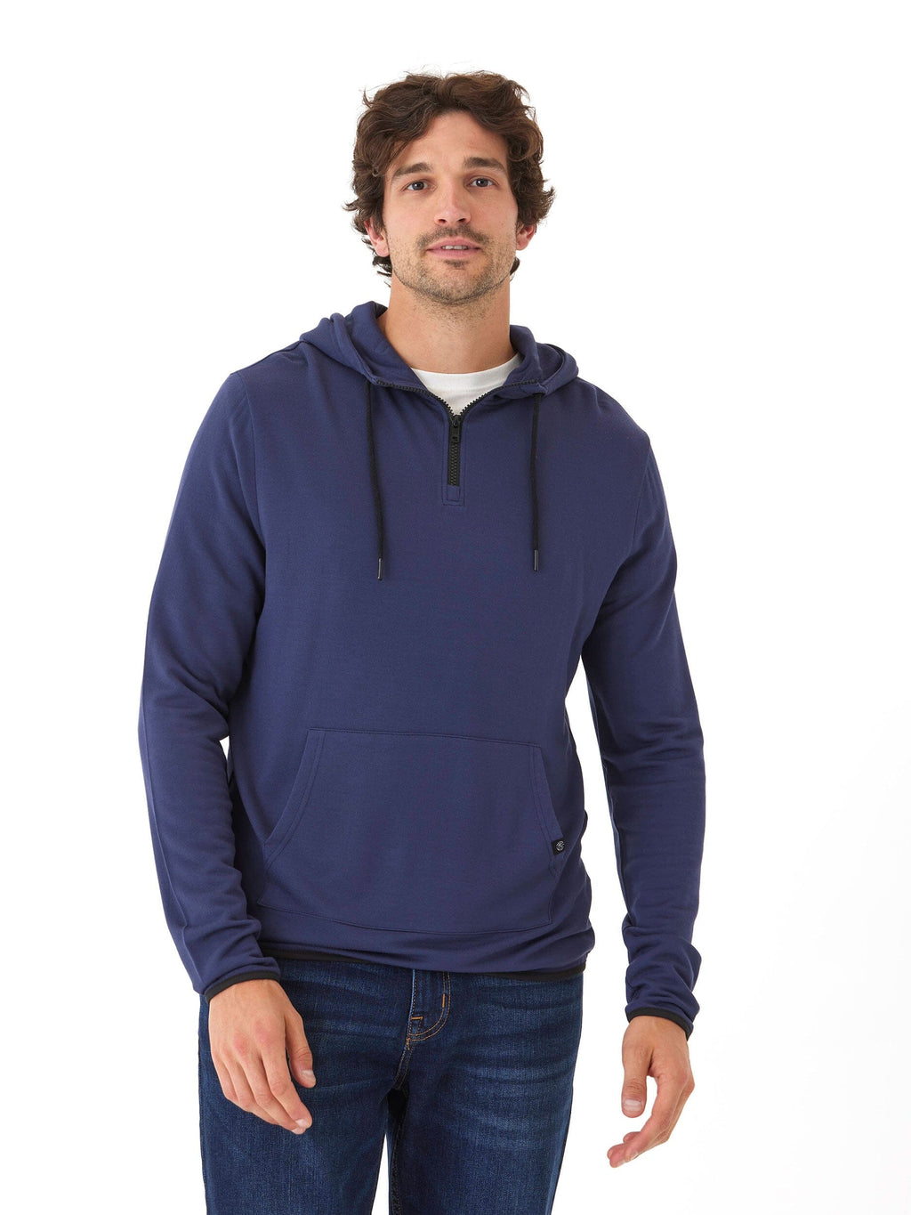 Khris Men's 1/4 Zip Feather Fleece Hoodie in Navy and Black
