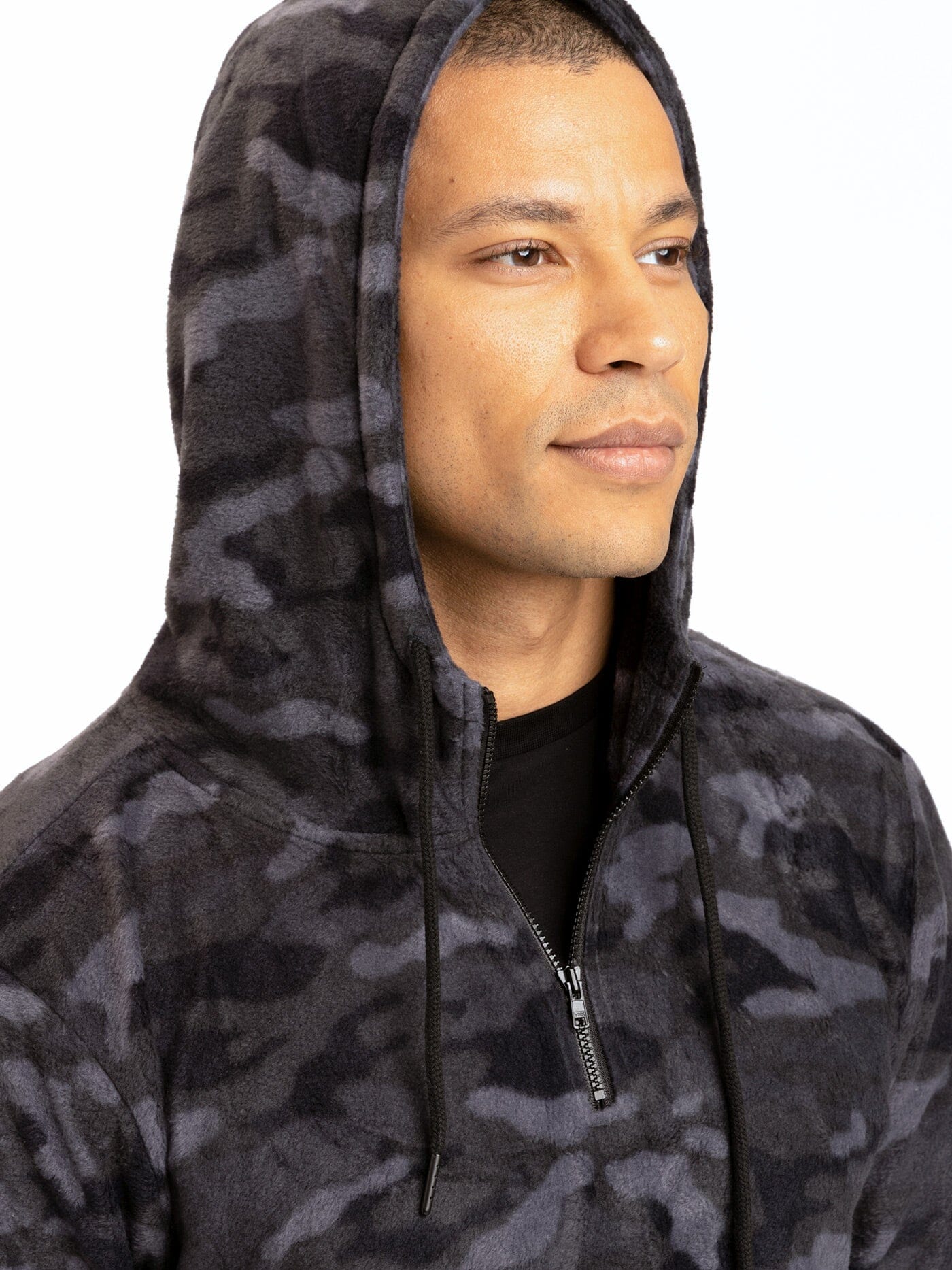 Men's Breton Camo Half-Zip Hoodie in Black or Charcoal-Grey