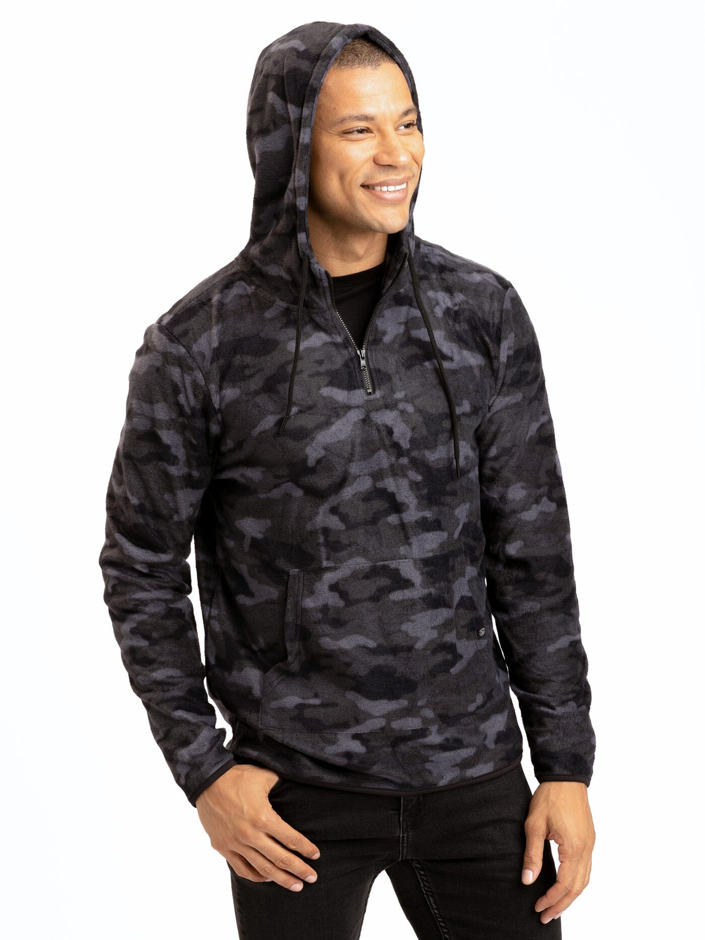 Men's Breton Camo Half-Zip Hoodie in Black or Charcoal-Grey