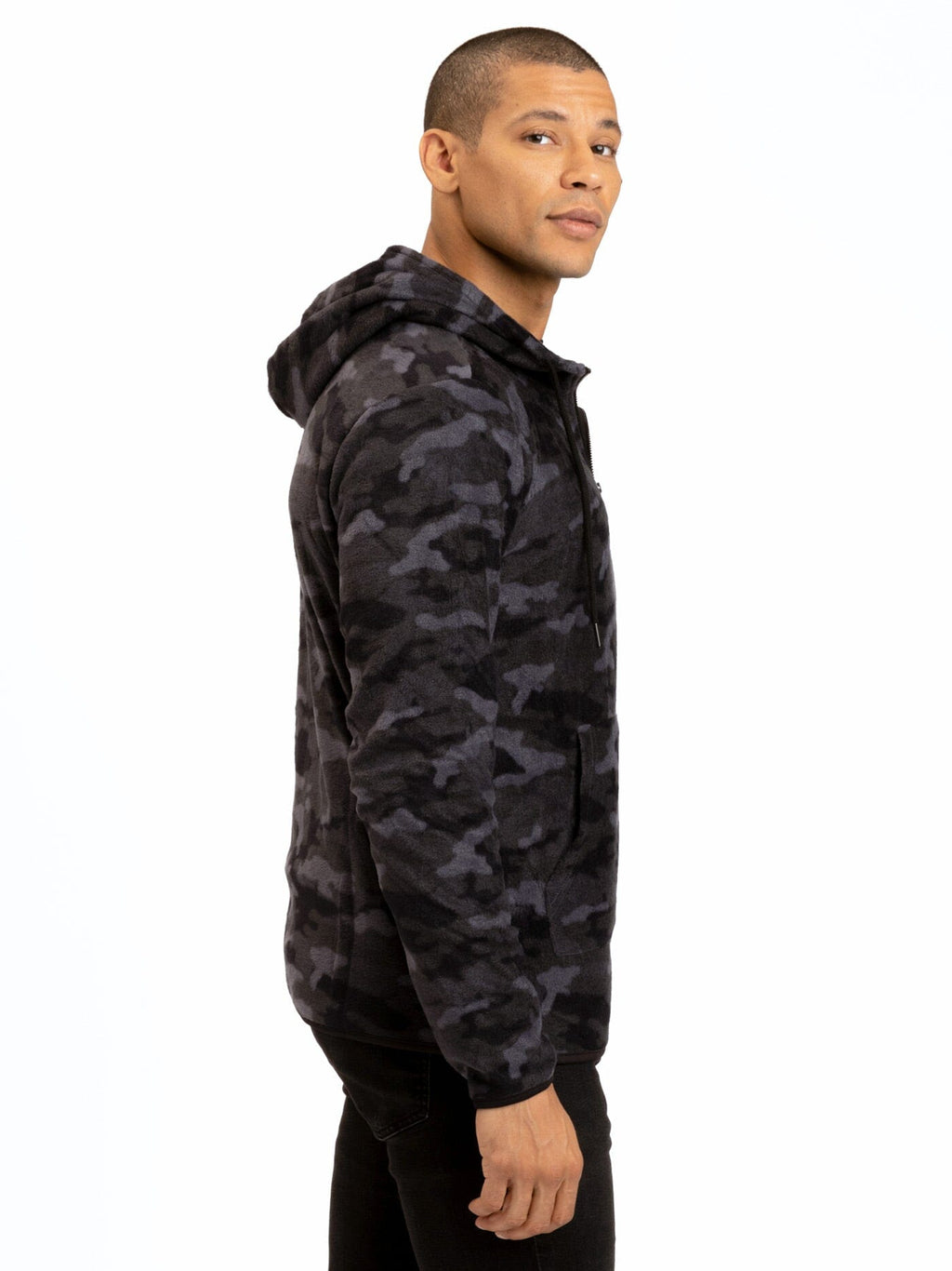 Men's Breton Camo Half-Zip Hoodie in Black or Charcoal-Grey
