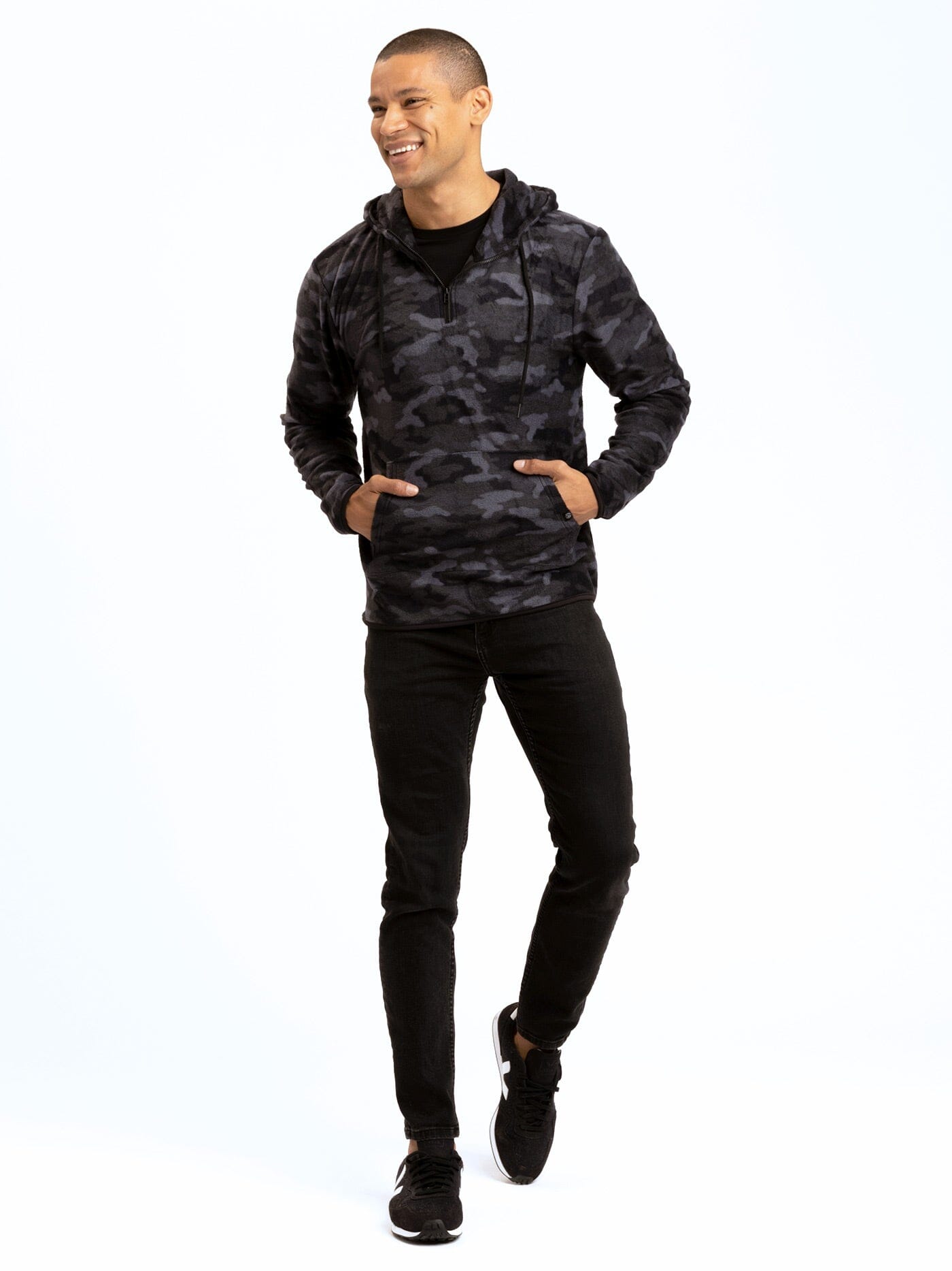 Men's Breton Camo Half-Zip Hoodie in Black or Charcoal-Grey