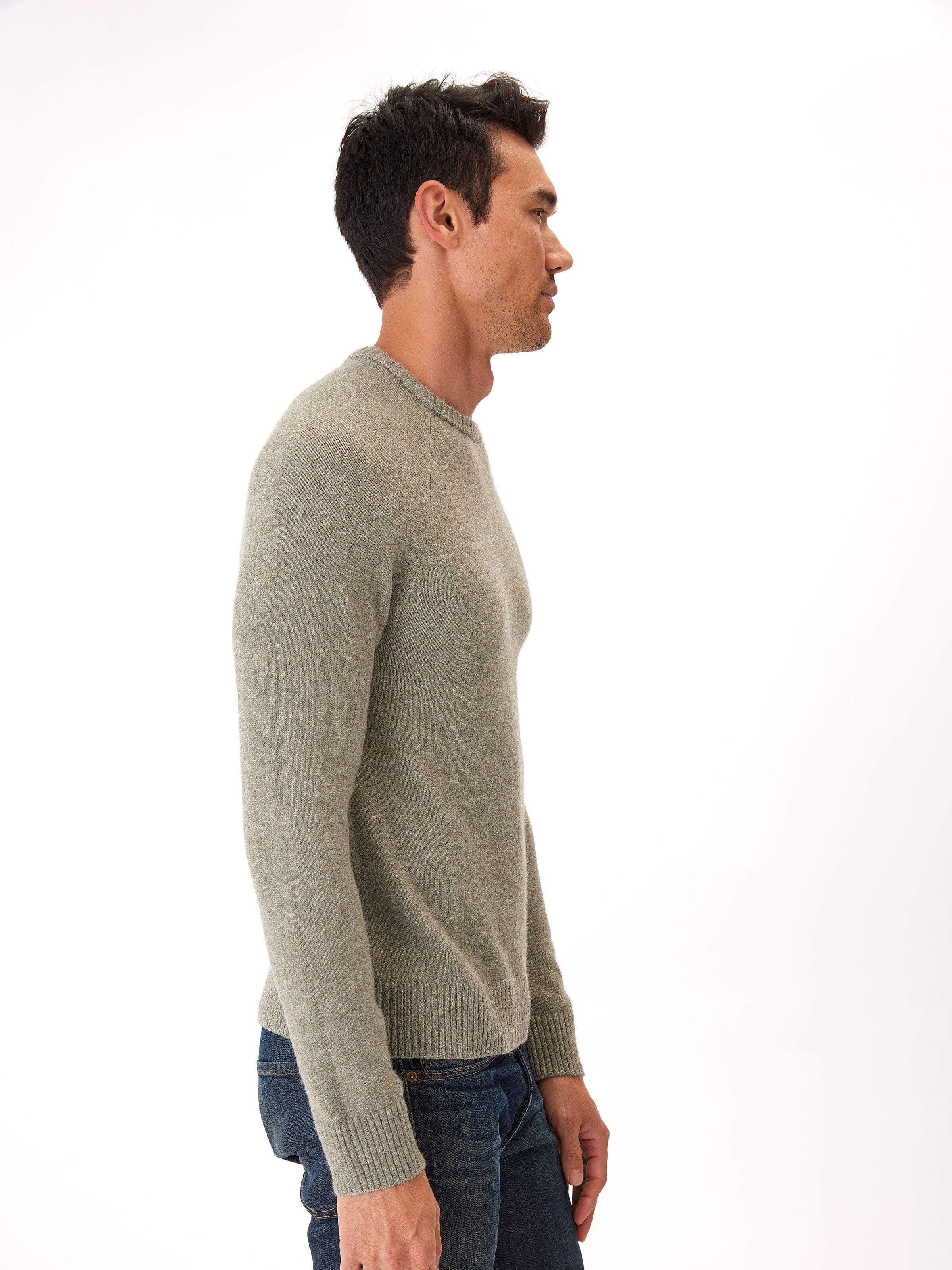 Alejandro Raglan Crew Neck Sweater in Olive Green and Heathered Grey