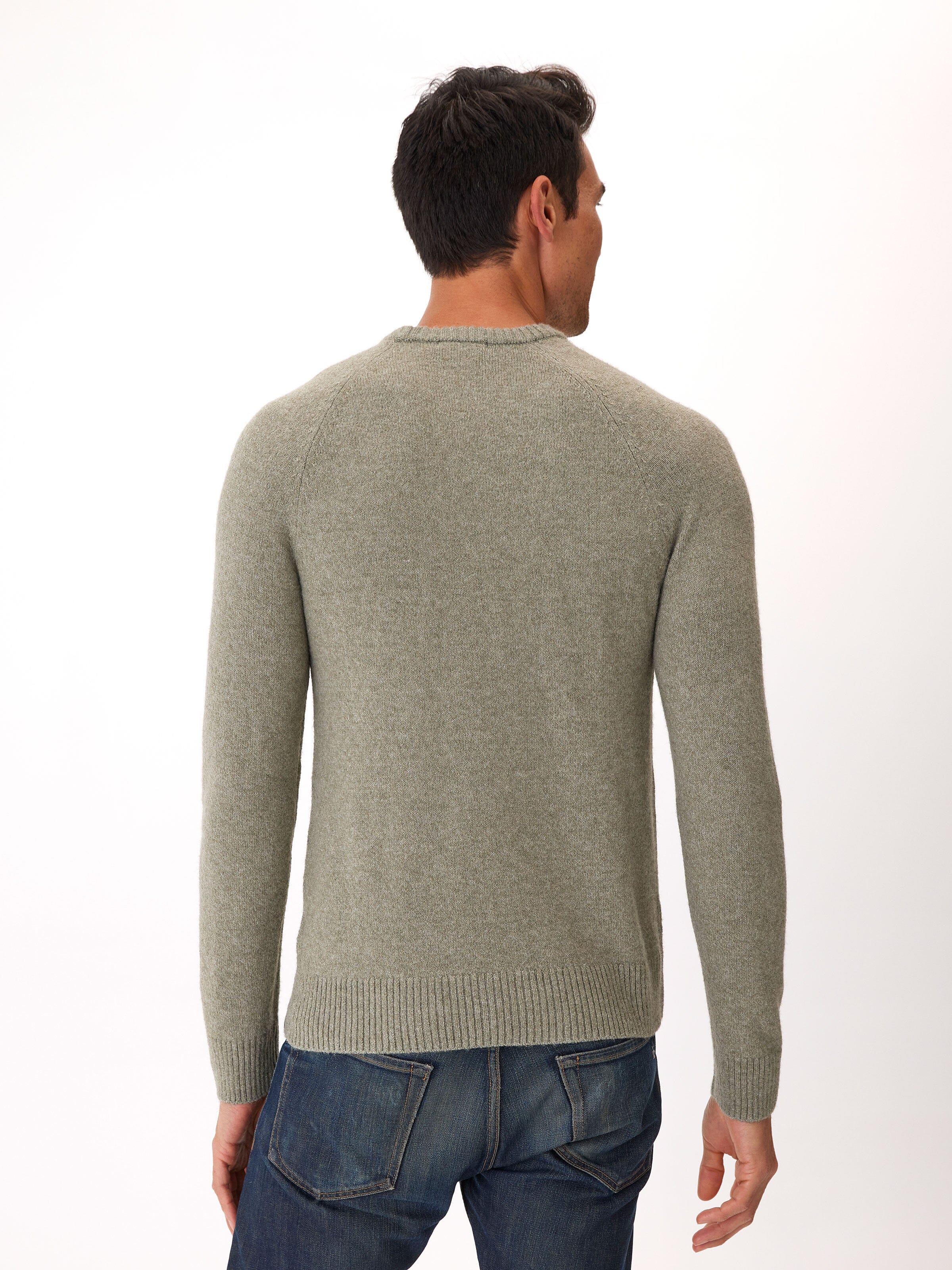 Alejandro Raglan Crew Neck Sweater in Olive Green and Heathered Grey