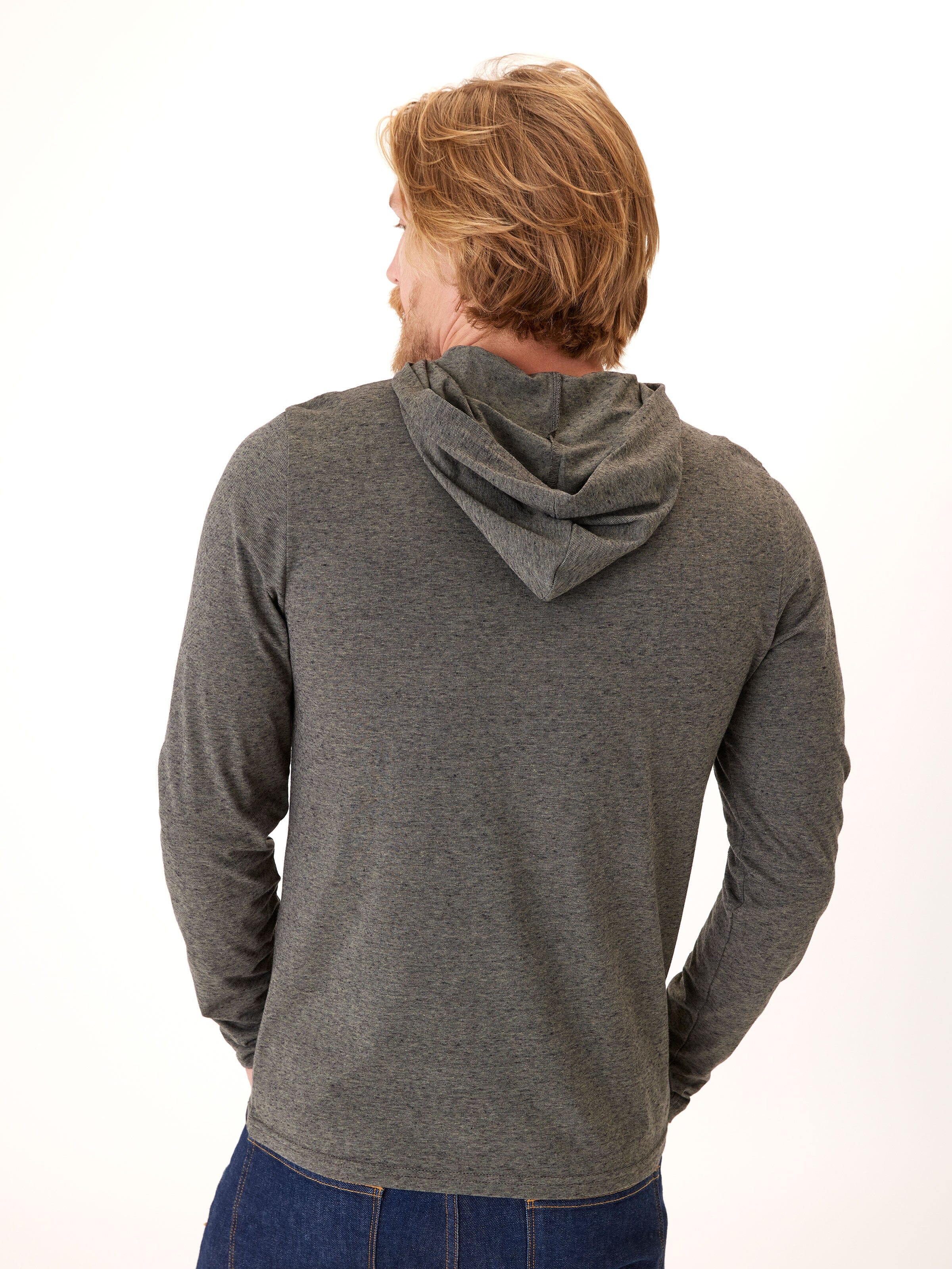 Black Fleck Triblend Henley Hoodie with Textured Knit
