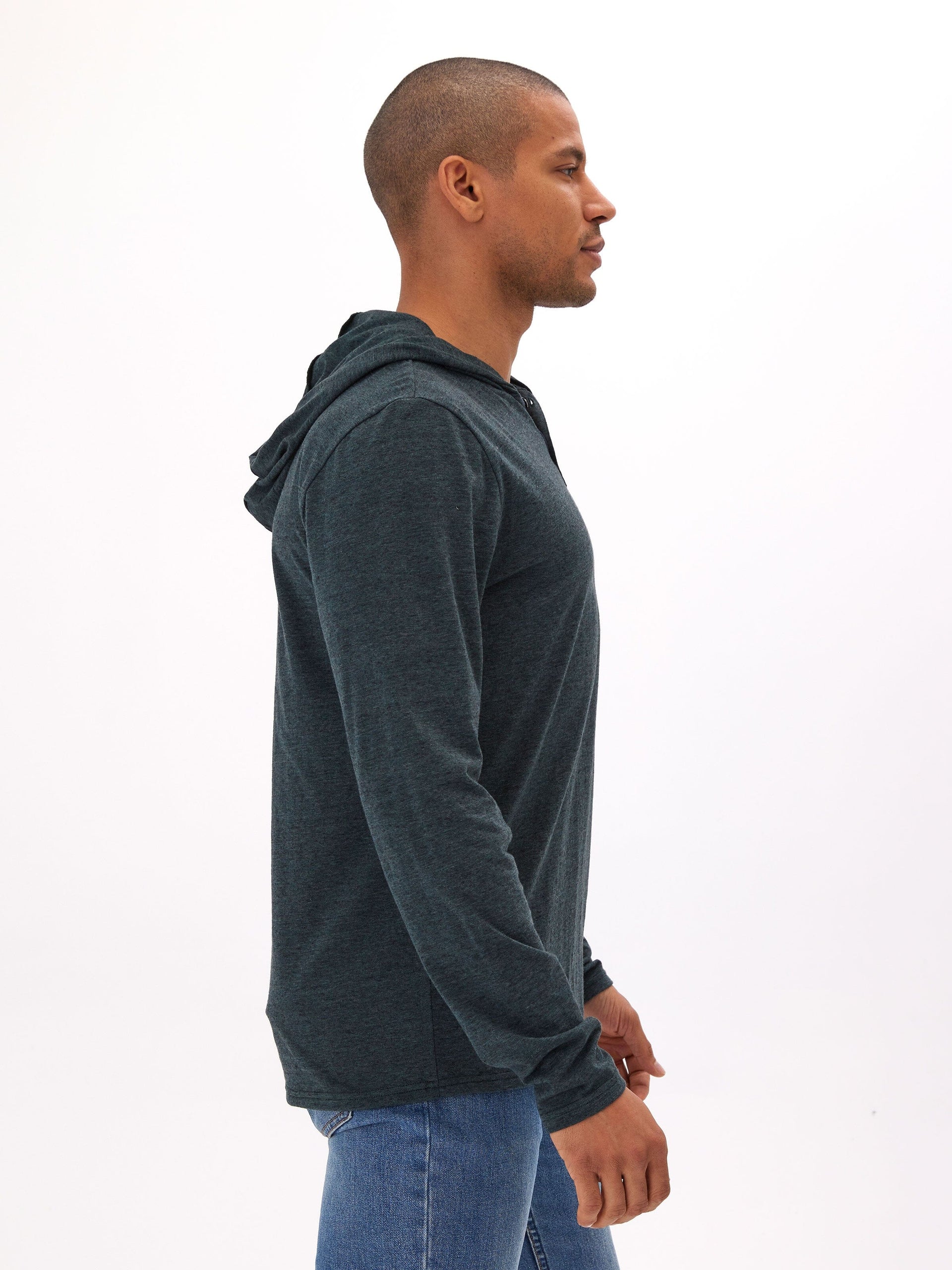 Black Fleck Triblend Henley Hoodie with Textured Knit