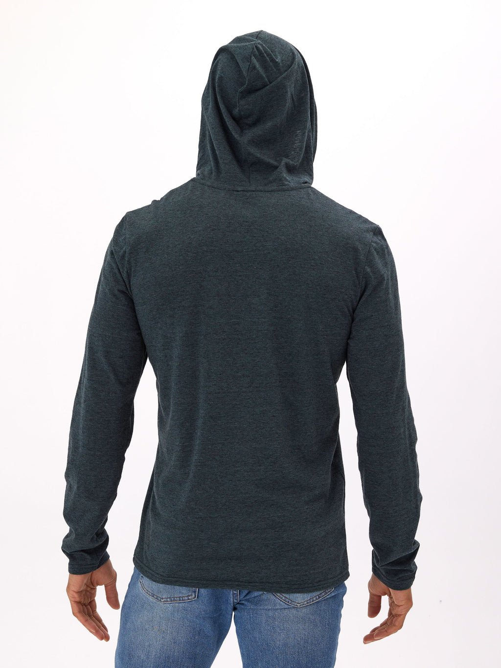 Black Fleck Triblend Henley Hoodie with Textured Knit