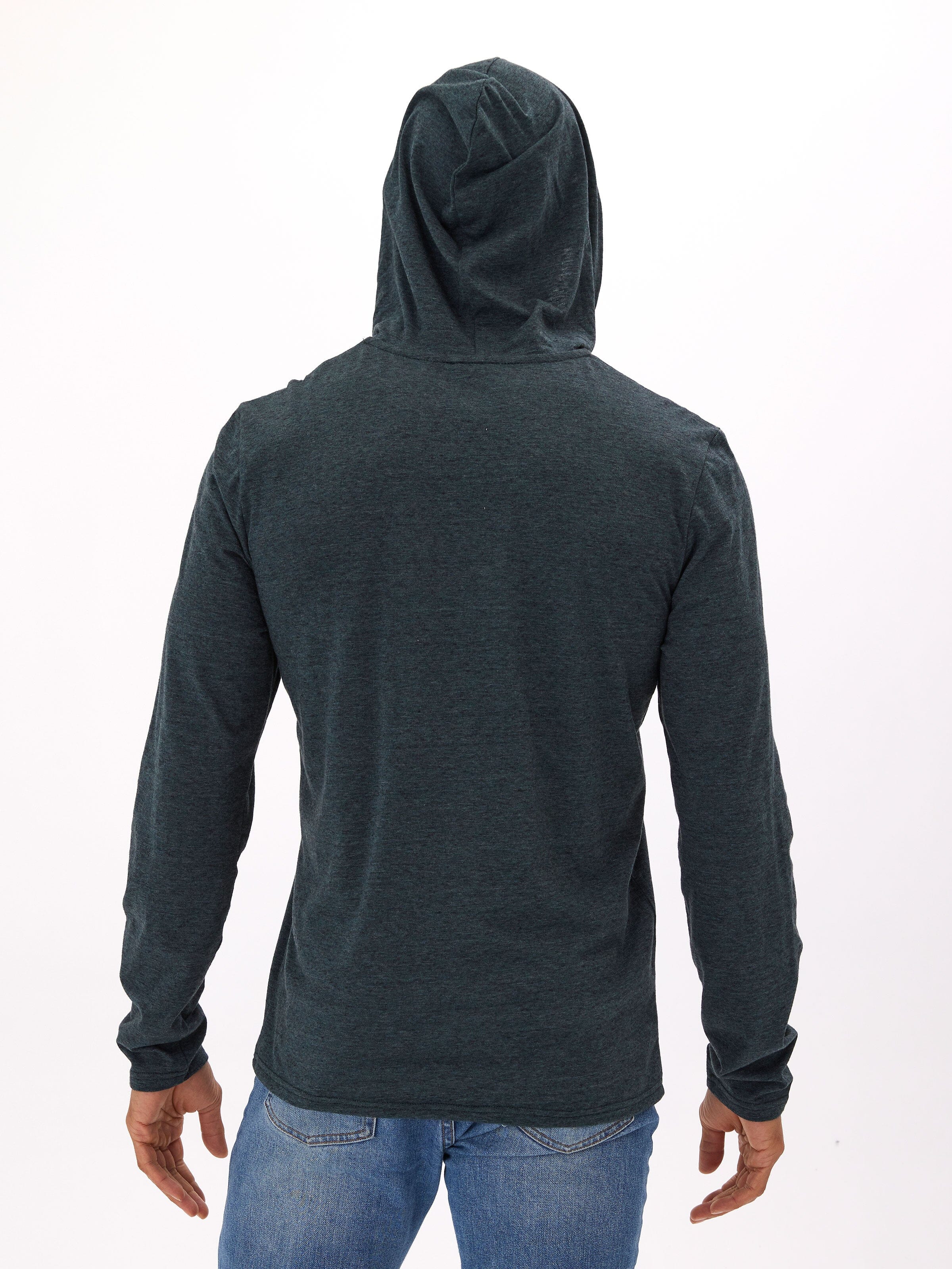 Black Fleck Triblend Henley Hoodie with Textured Knit