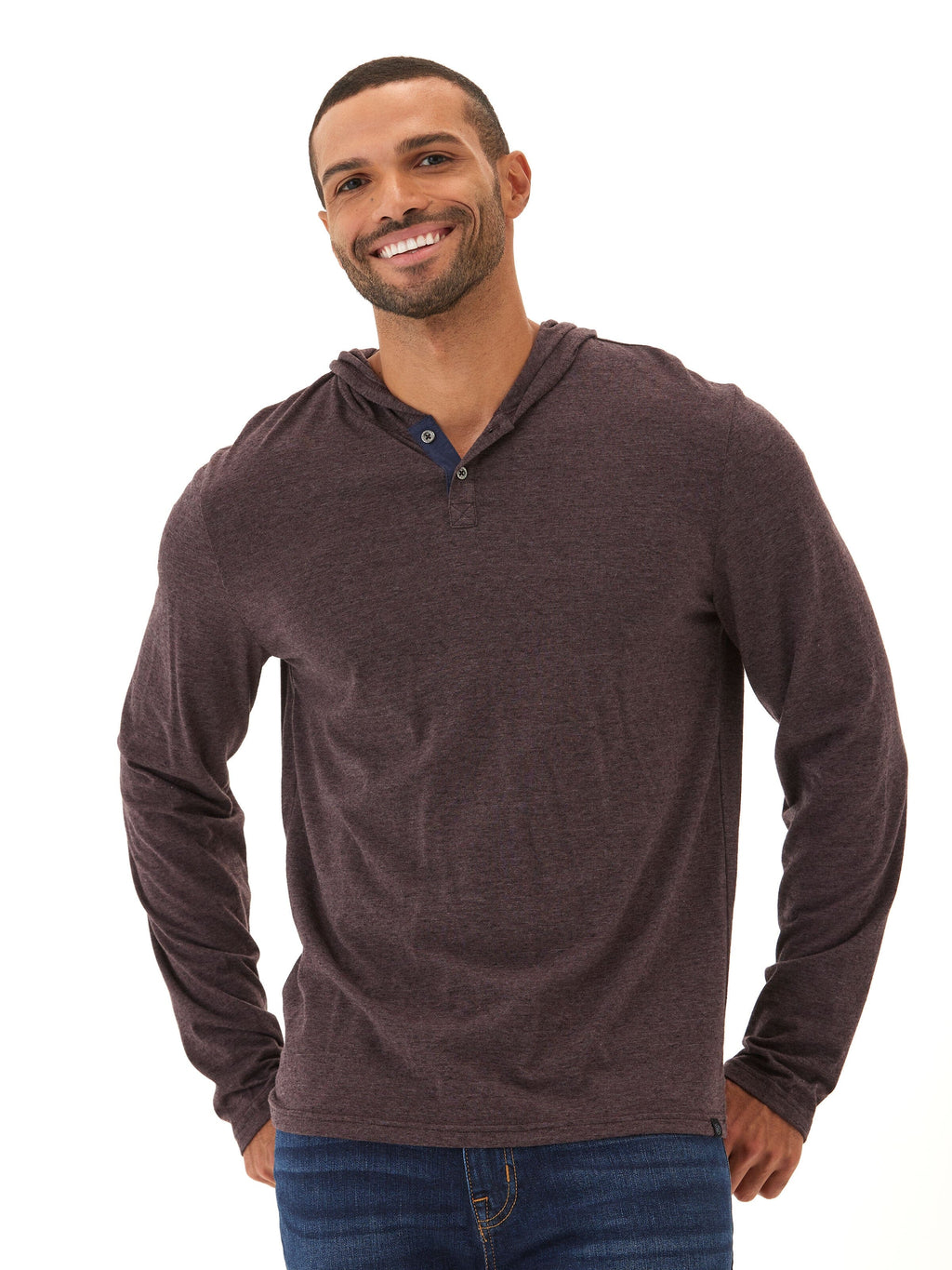 Black Fleck Triblend Henley Hoodie with Textured Knit