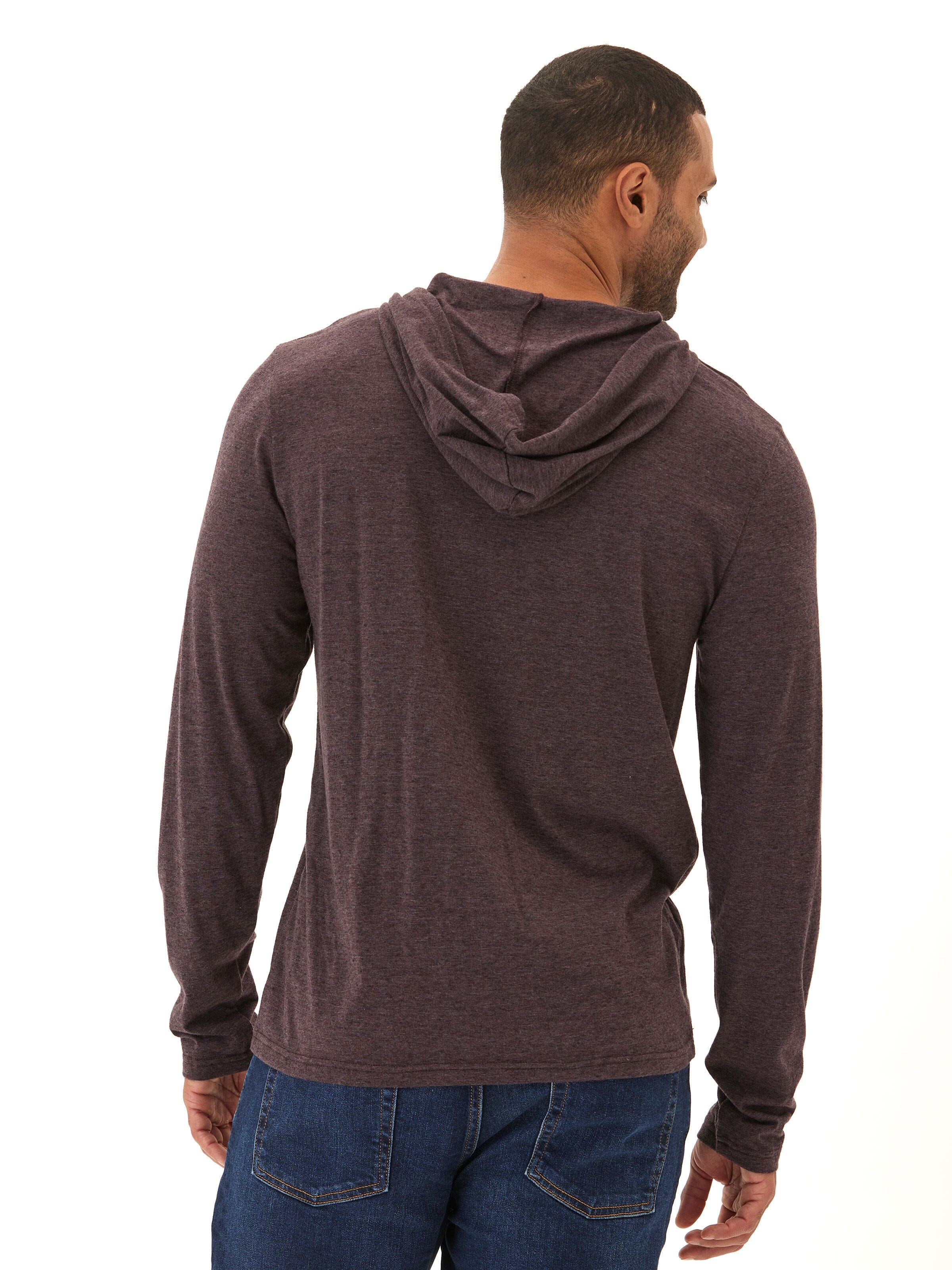 Black Fleck Triblend Henley Hoodie with Textured Knit