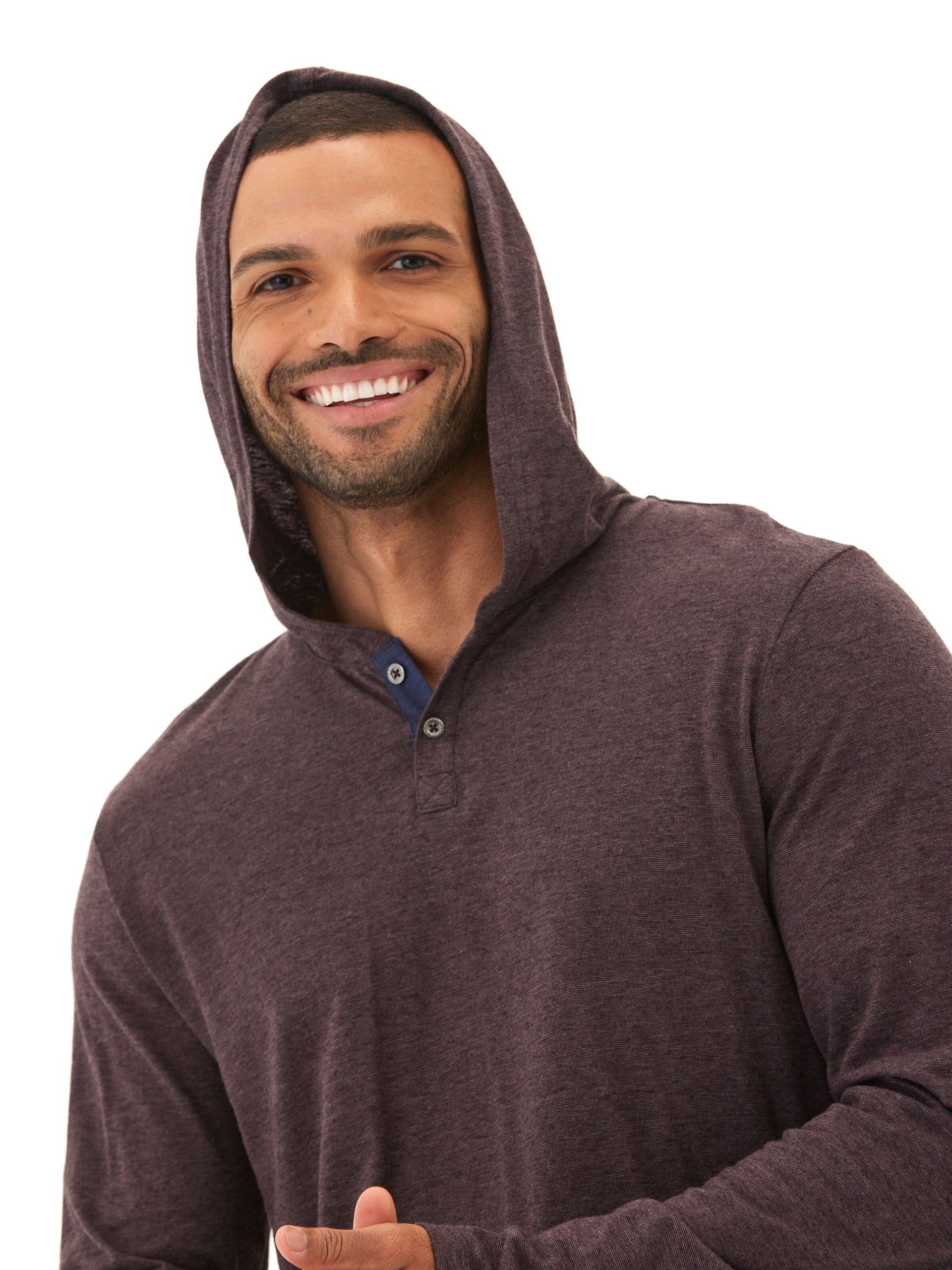 Black Fleck Triblend Henley Hoodie with Textured Knit