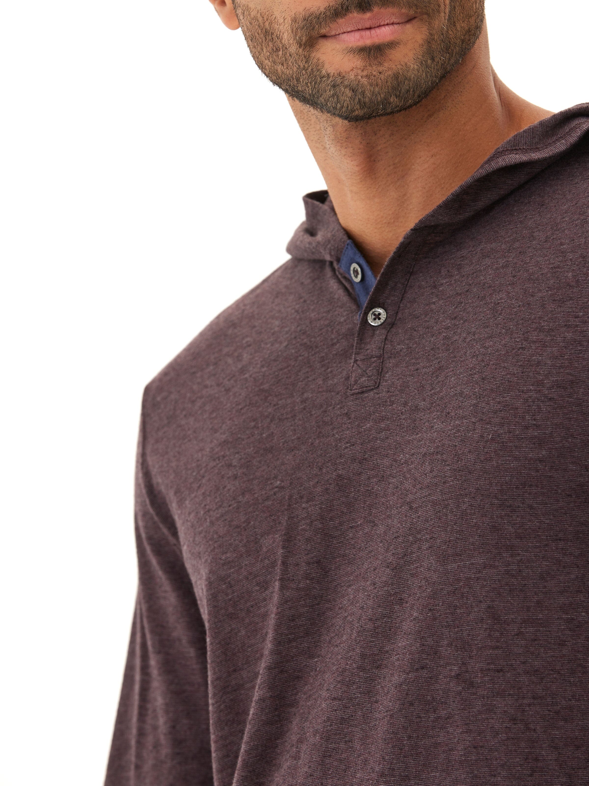 Black Fleck Triblend Henley Hoodie with Textured Knit