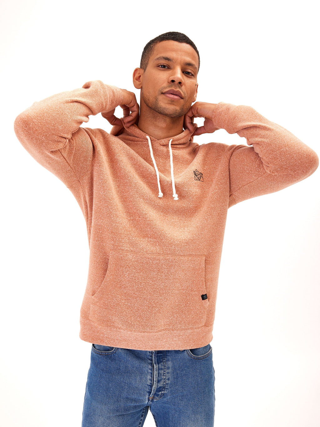 Unisex embroidered triblend fleece hoodie in soft peach