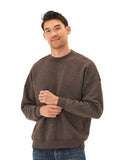 Unisex Rudy drop shoulder sweatshirt in dark brown solid knit fabric