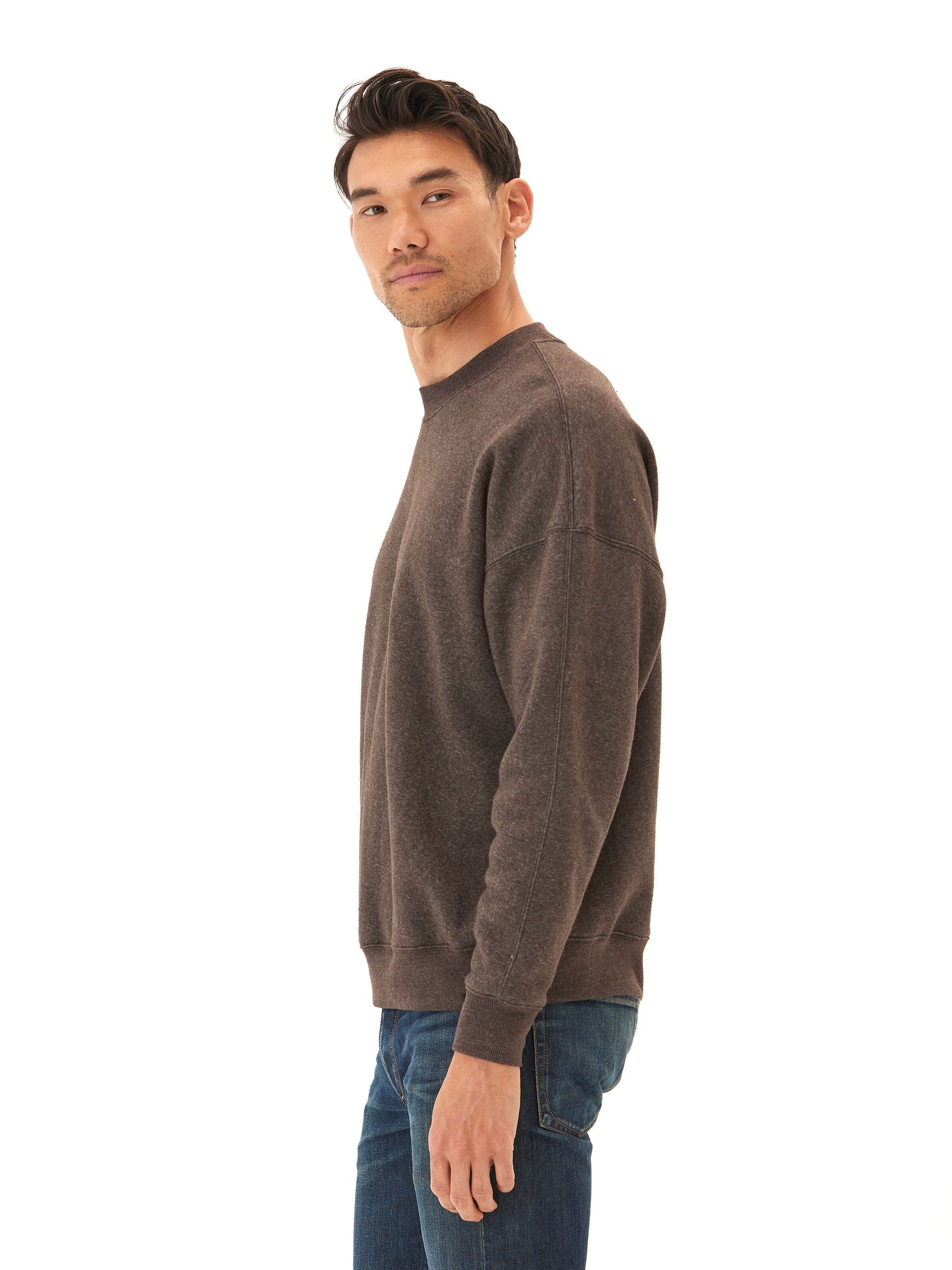 Rudy Triblend Fleece Drop Shoulder Sweatshirt in Dark Brown
