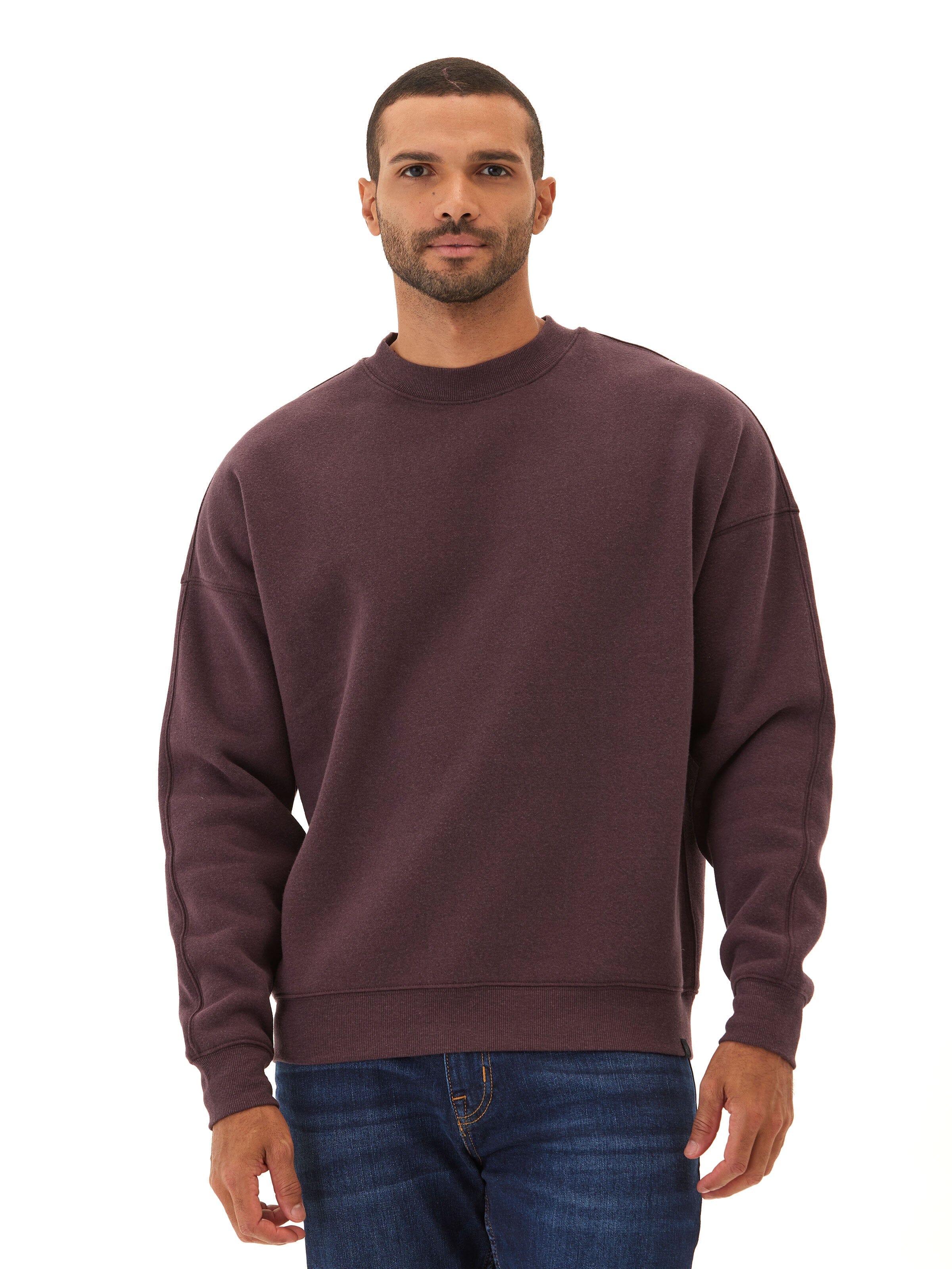 Men's Rudy Triblend Fleece Drop Shoulder Sweatshirt in burgundy