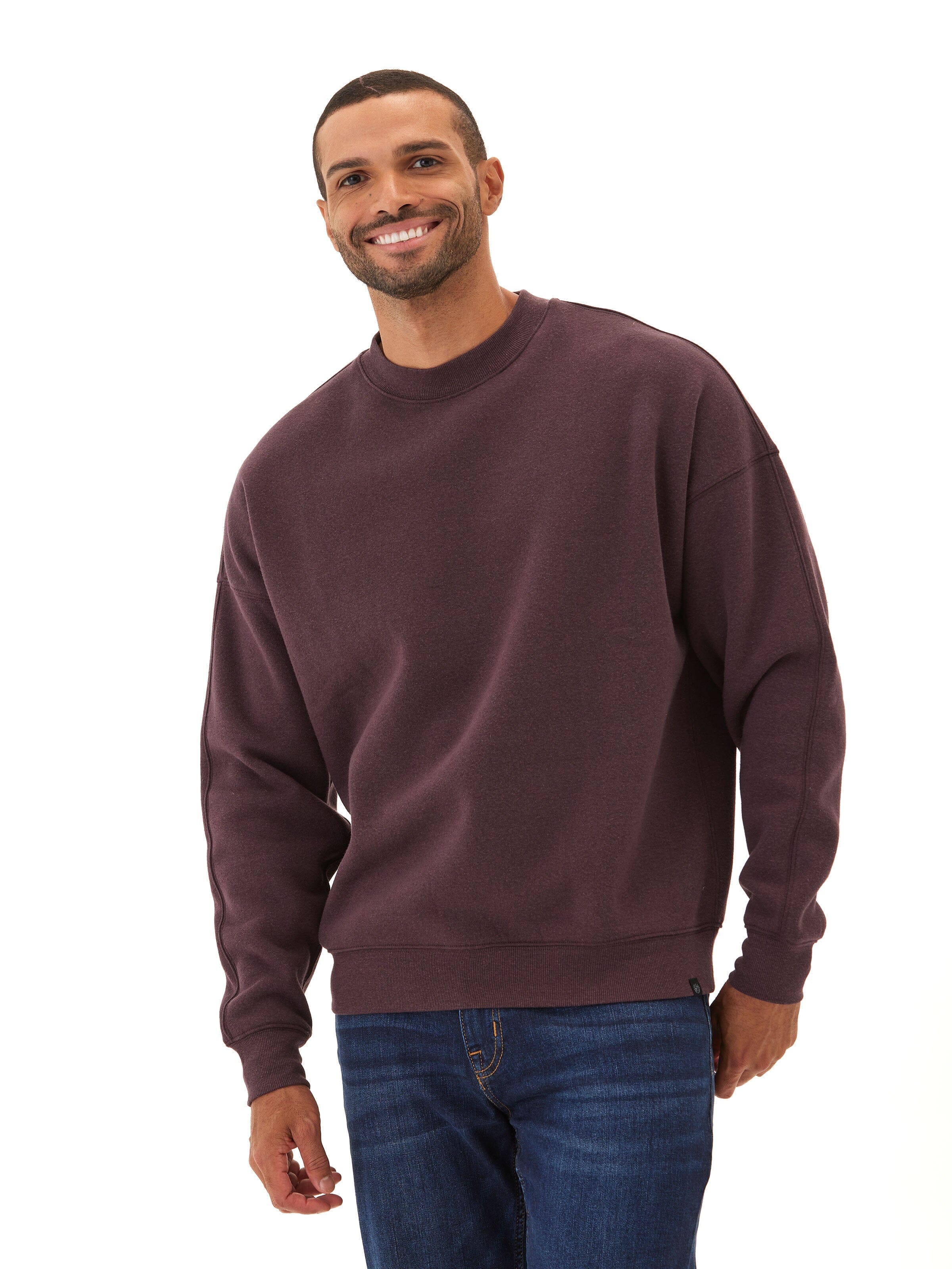 Rudy Triblend Fleece Drop Shoulder Sweatshirt in Maroon and Burgundy