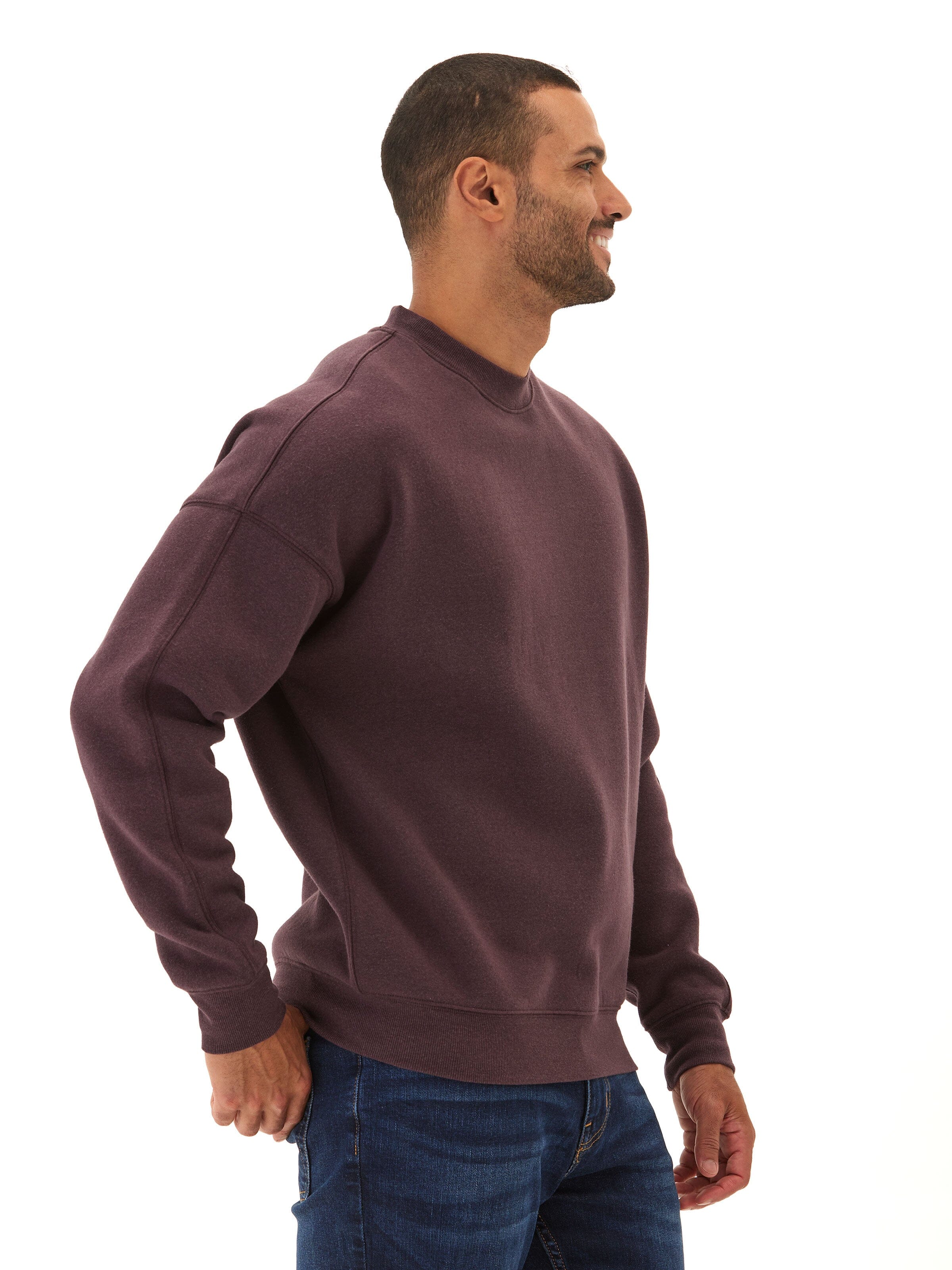 Rudy Triblend Fleece Drop Shoulder Sweatshirt in Maroon and Burgundy