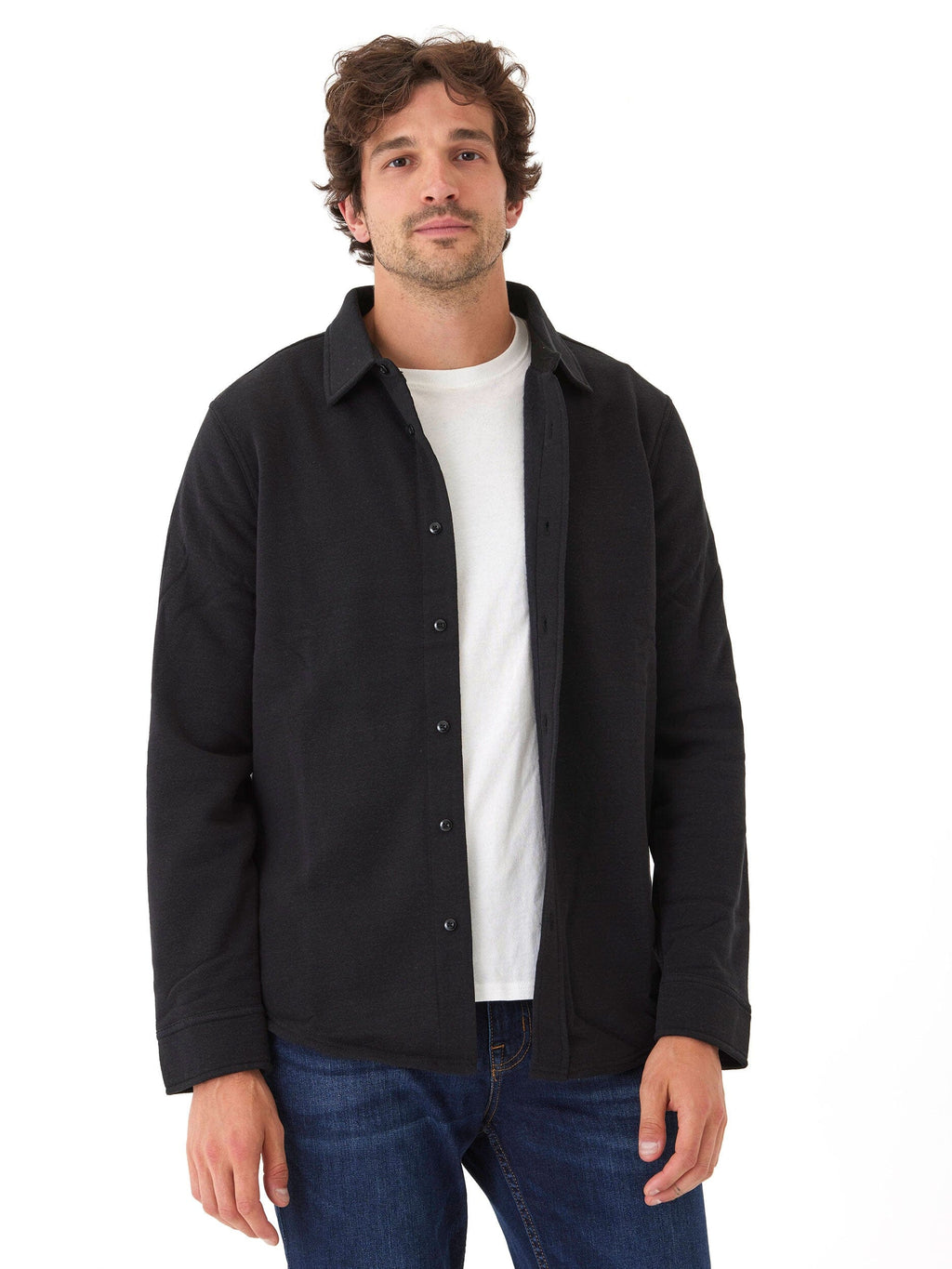 Mika Men’s Triblend Fleece Button Down Shirt in Black