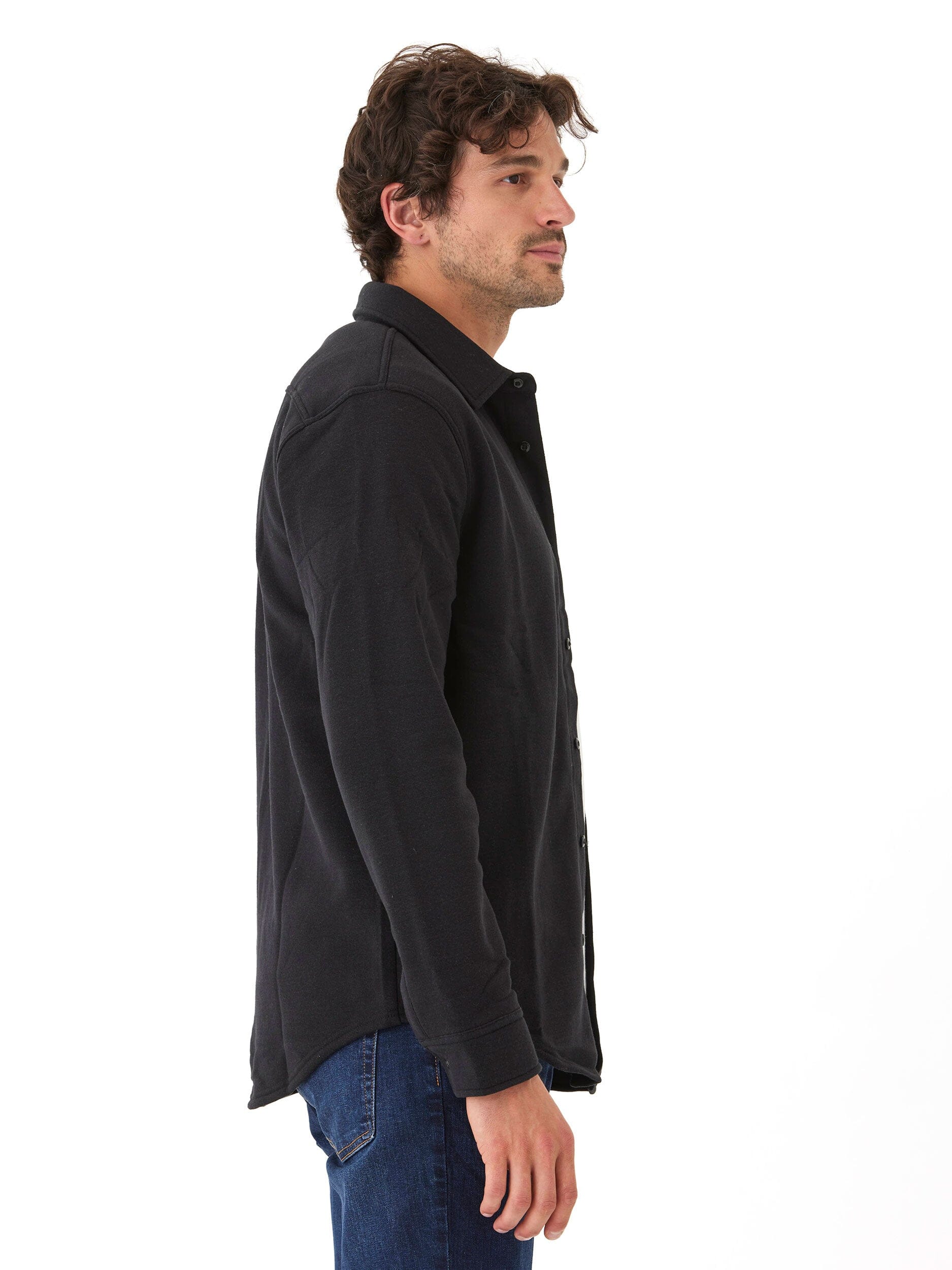 Mika Men’s Triblend Fleece Button Down Shirt in Black