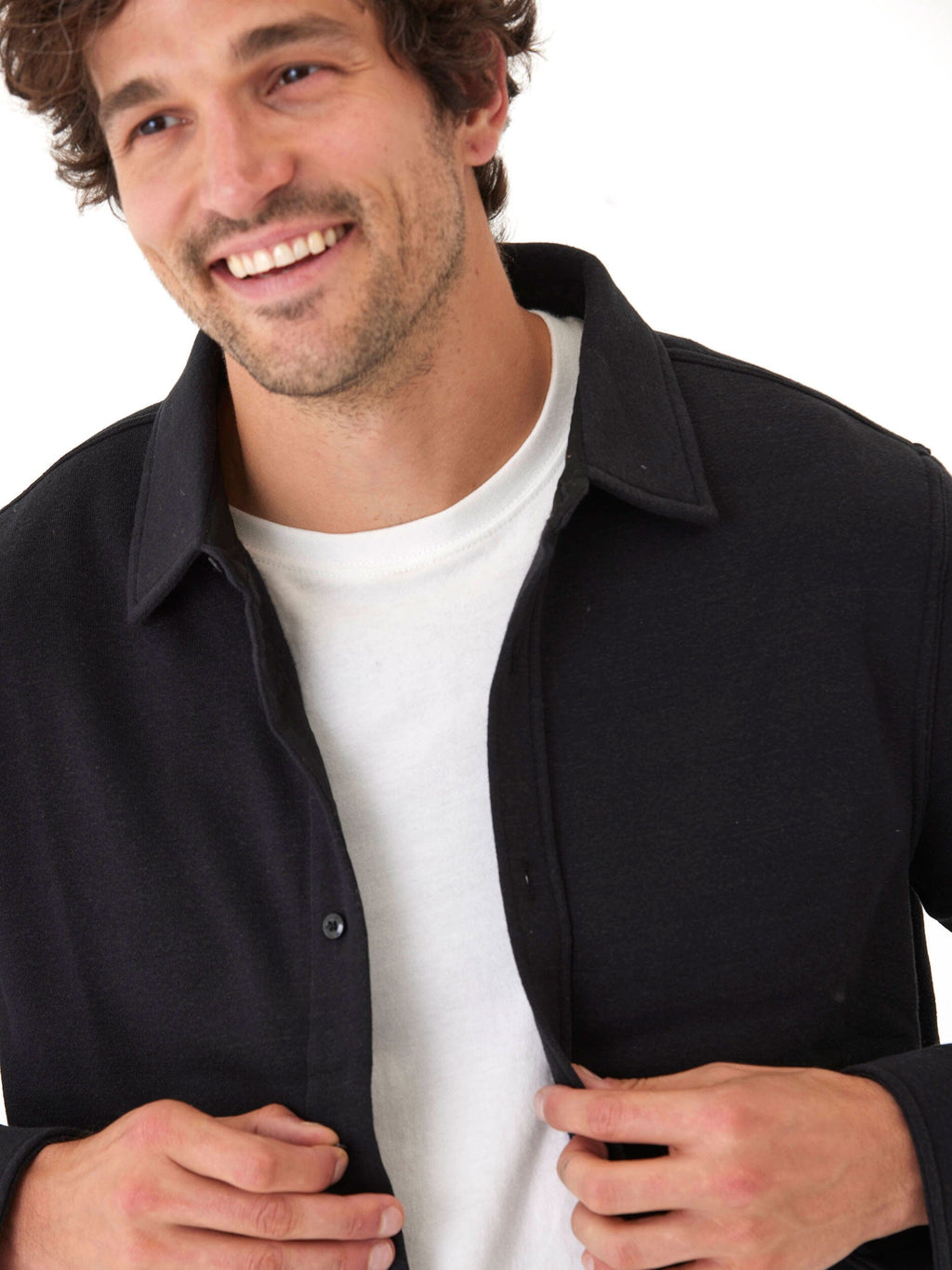 Mika Men’s Triblend Fleece Button Down Shirt in Black