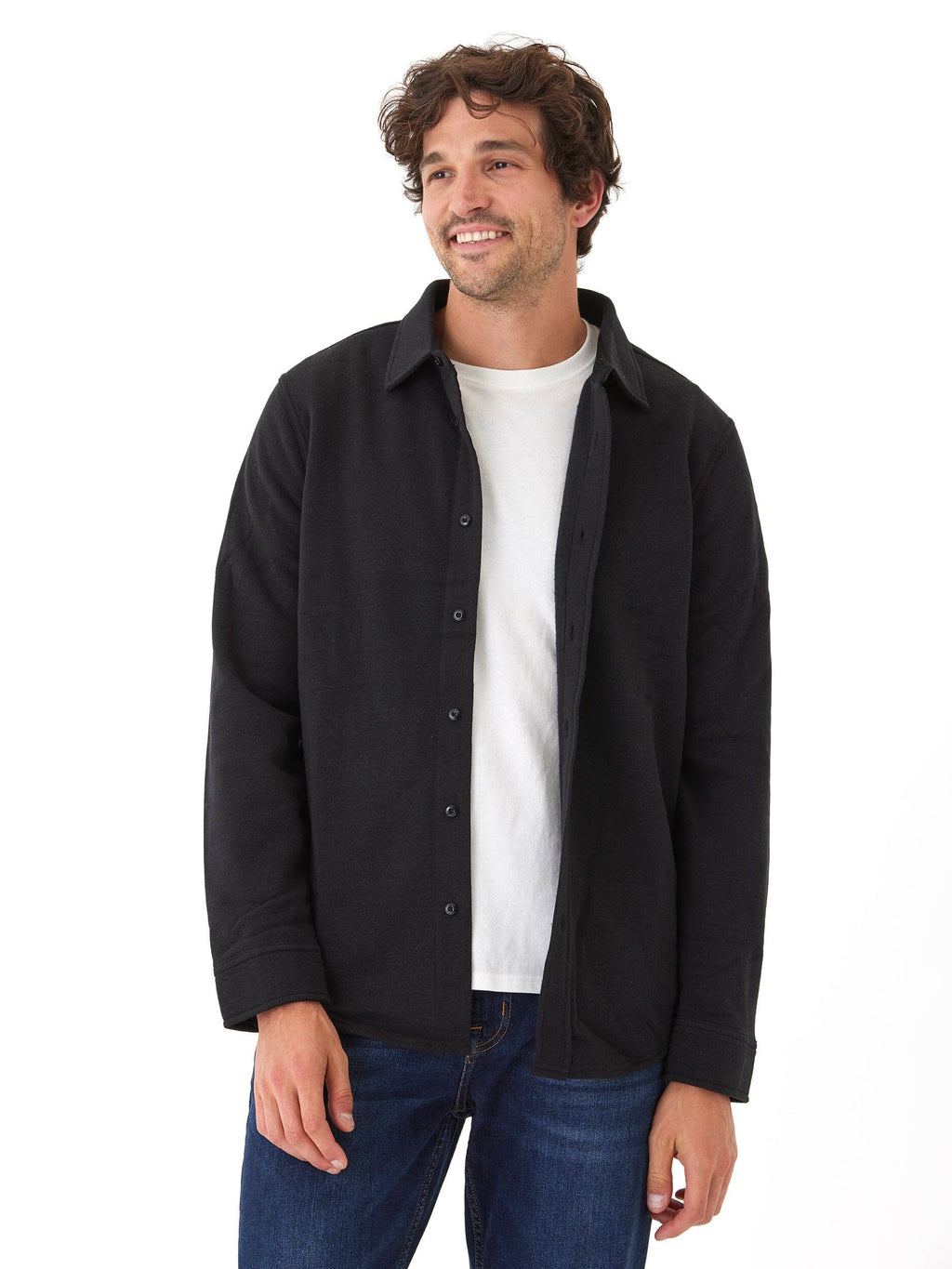 Mika Men’s Triblend Fleece Button Down Shirt in Black
