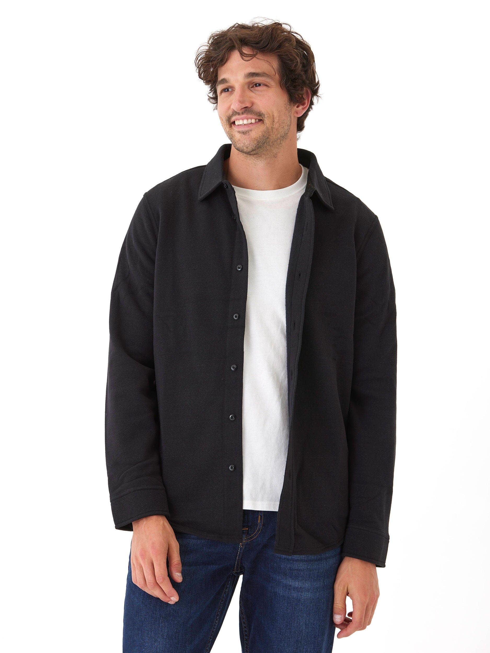 Mika Men’s Triblend Fleece Button Down Shirt in Black