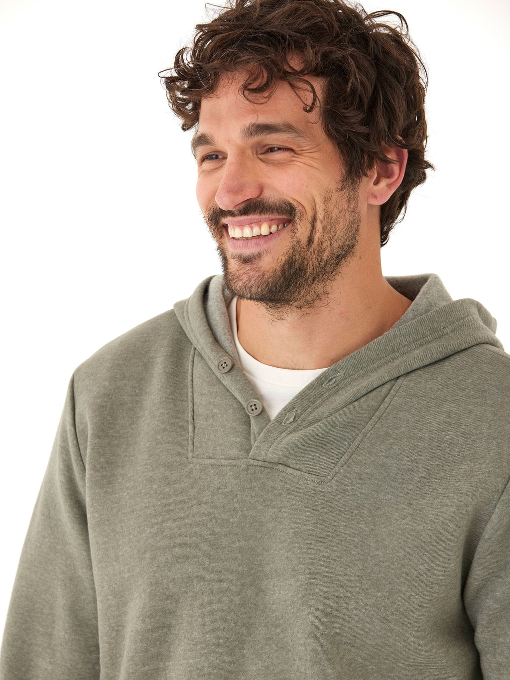Kieran Men’s Triblend Fleece Henley Hoodie - Olive & Grey
