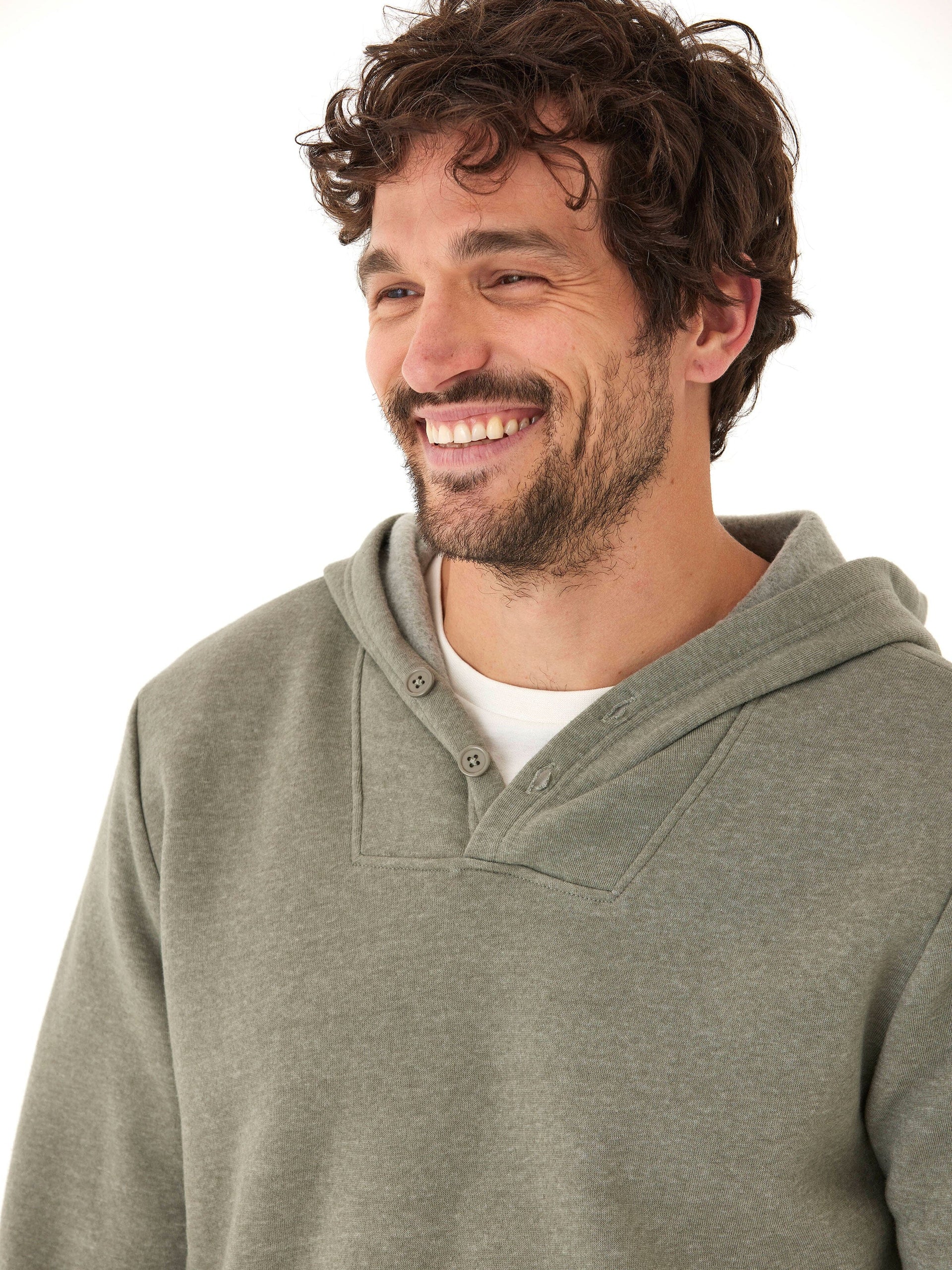 Kieran Men’s Triblend Fleece Henley Hoodie - Olive & Grey