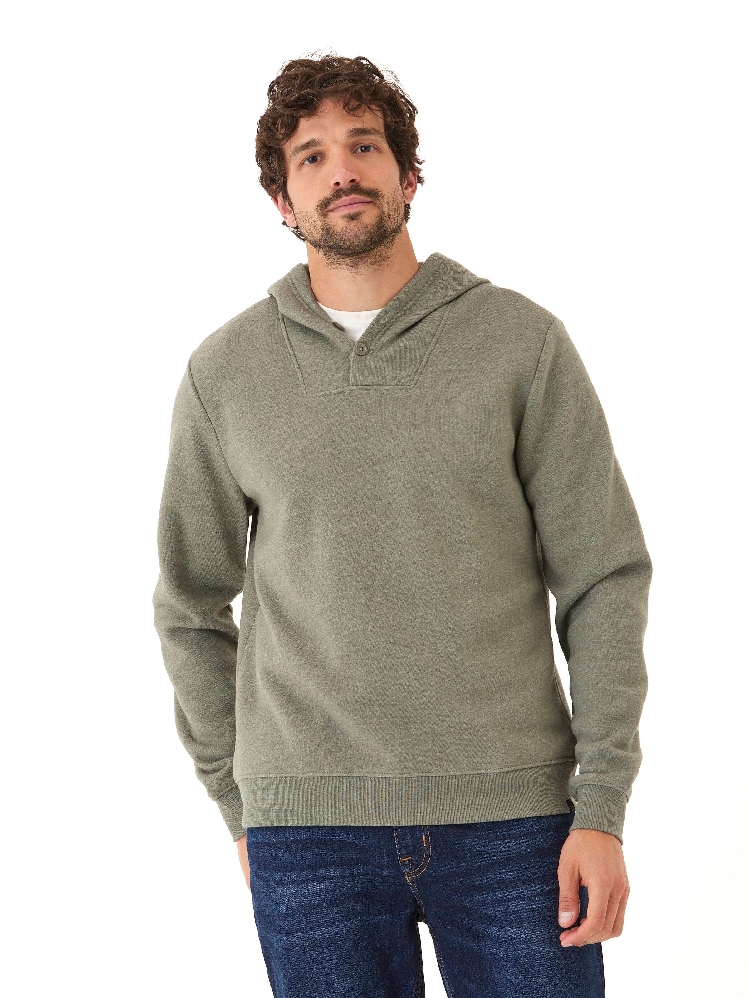 Kieran Men’s Triblend Fleece Henley Hoodie - Olive & Grey