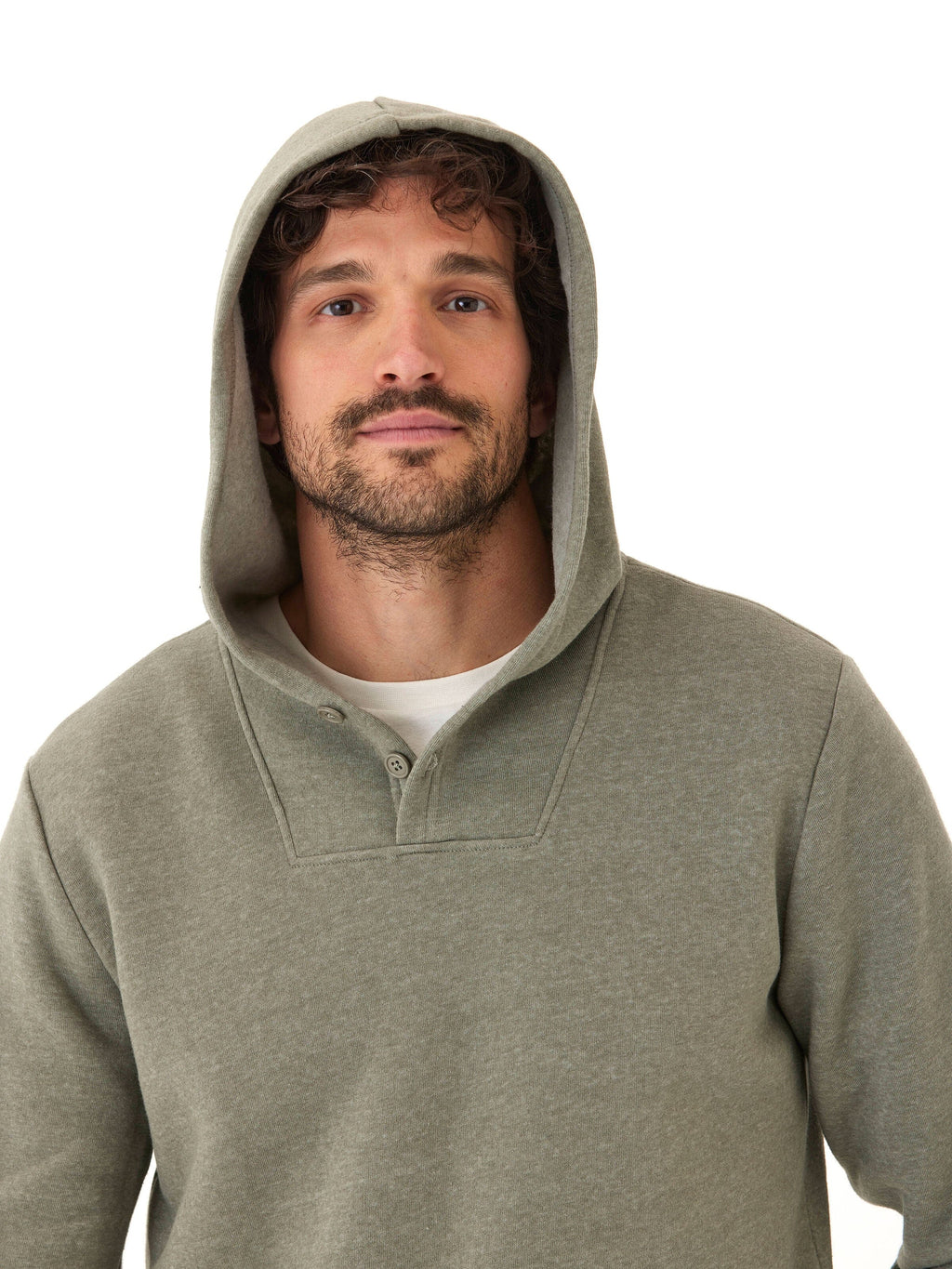 Kieran Men’s Triblend Fleece Henley Hoodie - Olive & Grey