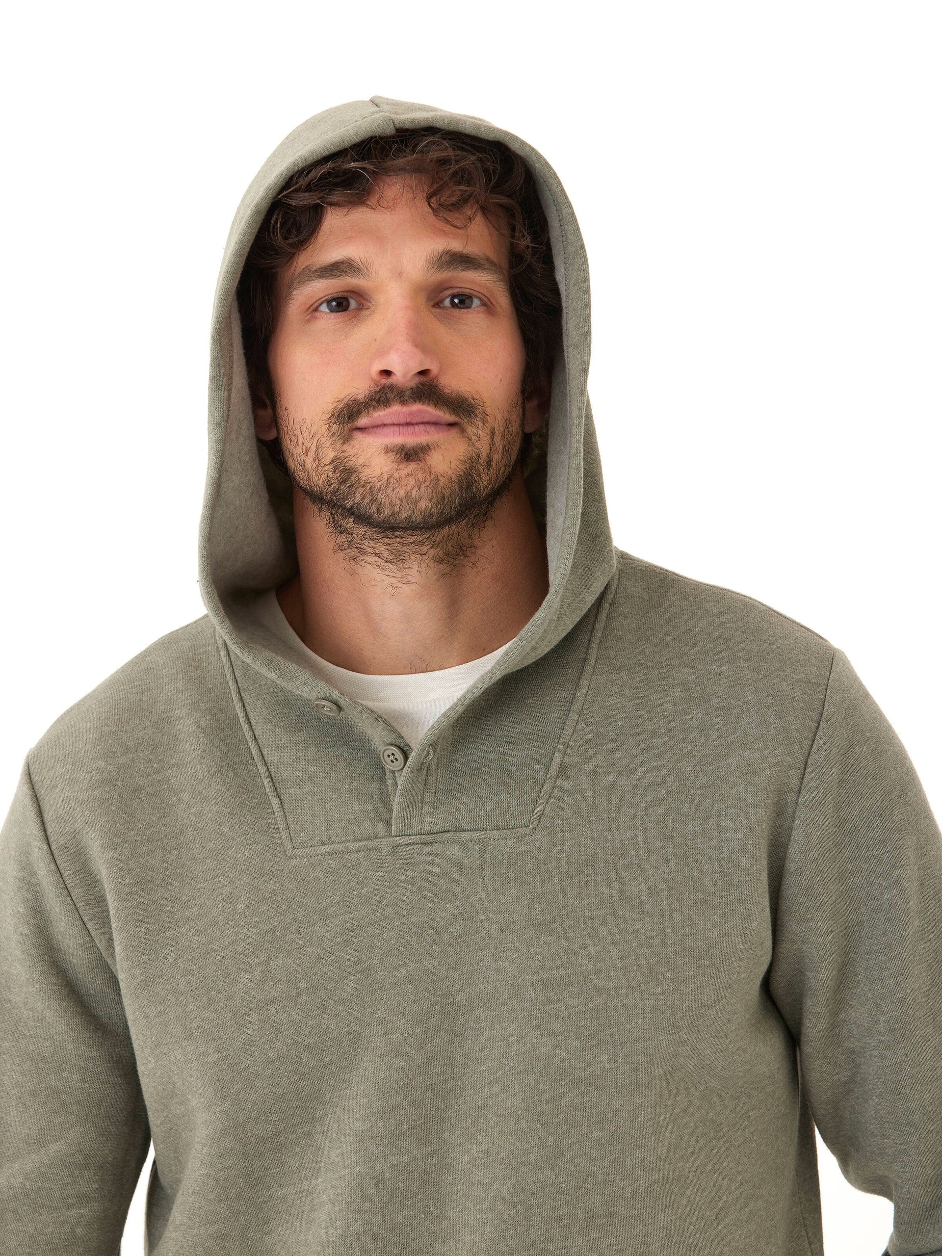 Kieran Men’s Triblend Fleece Henley Hoodie - Olive & Grey
