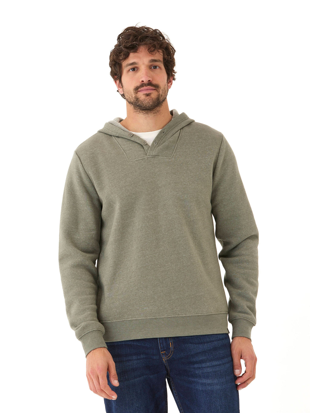 Kieran Men’s Triblend Fleece Henley Hoodie - Olive & Grey