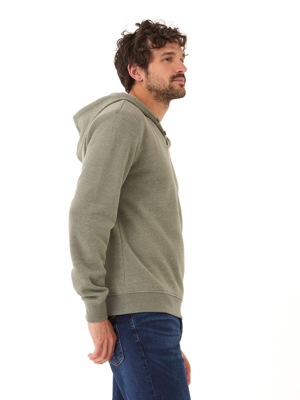 Kieran Men’s Triblend Fleece Henley Hoodie - Olive & Grey