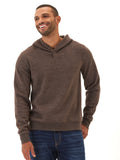Men's Kieran Triblend Fleece Henley Hoodie in brown with button detailing