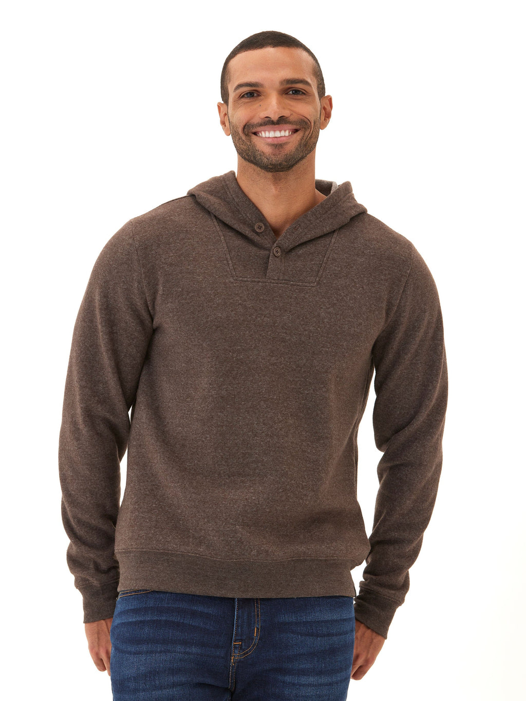 Kieran Men's Brown Triblend Fleece Henley Hoodie