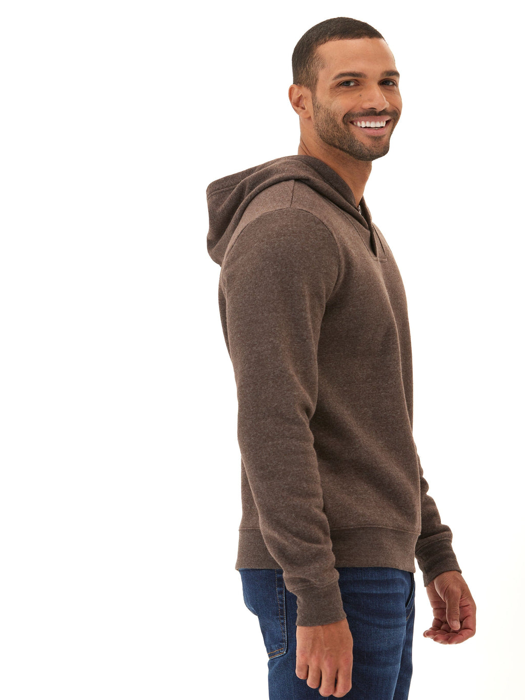 Kieran Men's Brown Triblend Fleece Henley Hoodie