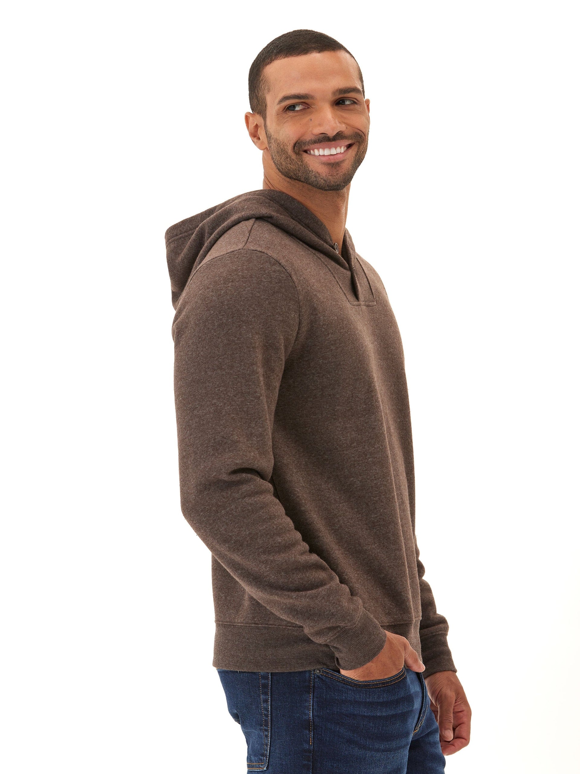 Kieran Men's Brown Triblend Fleece Henley Hoodie