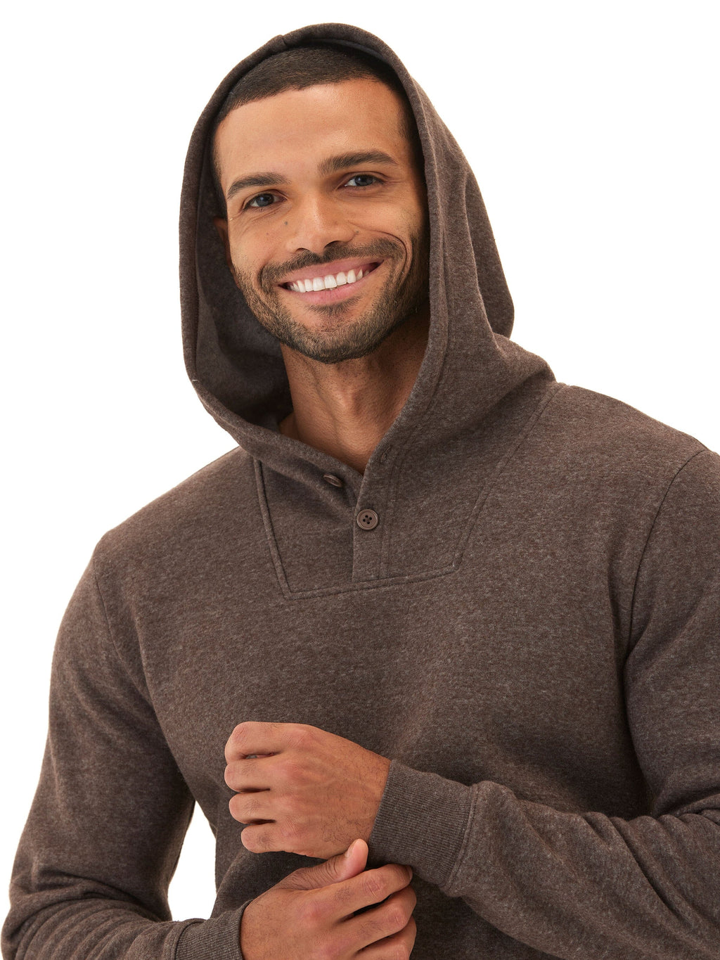 Kieran Men's Brown Triblend Fleece Henley Hoodie