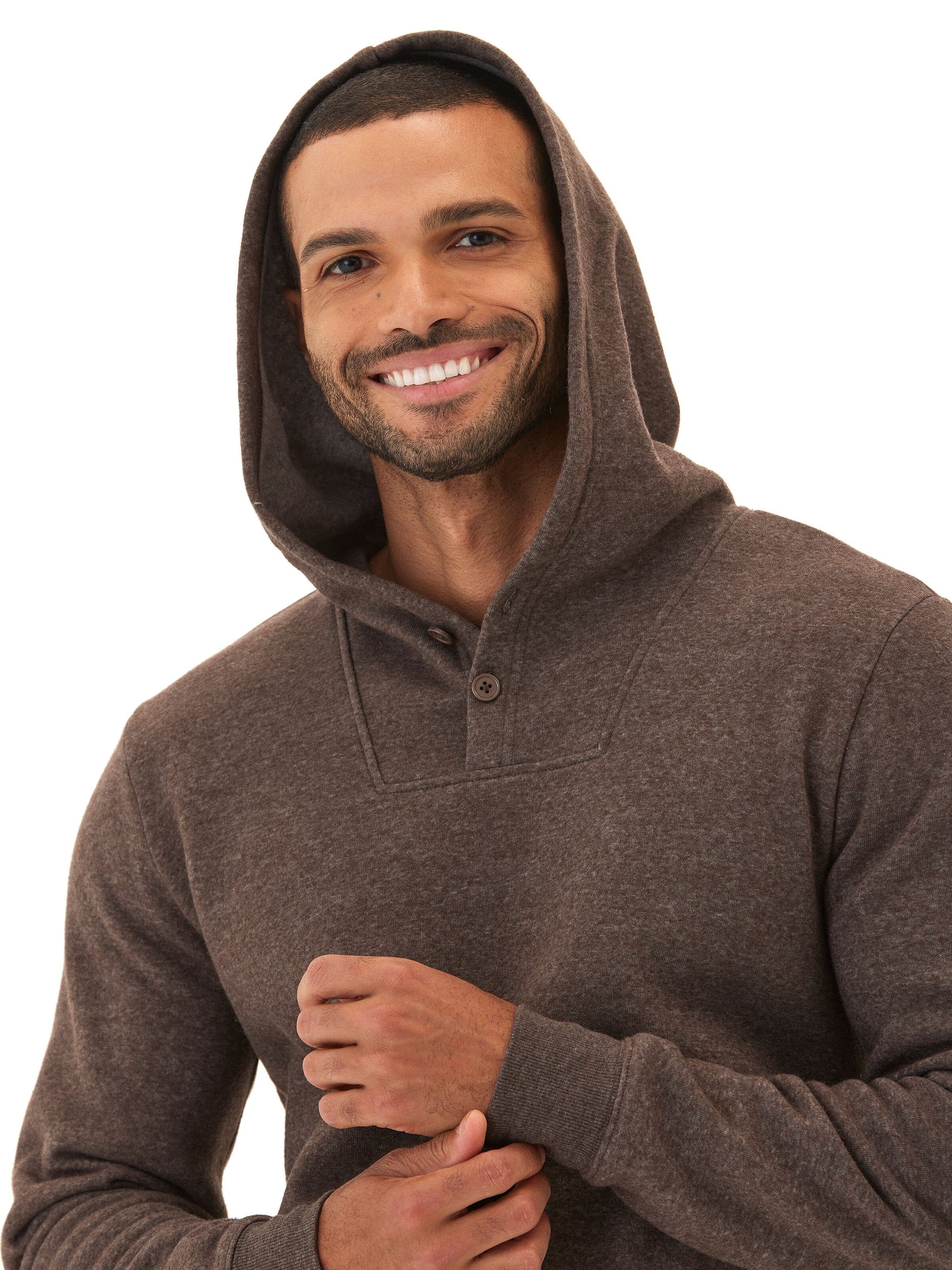 Kieran Men's Brown Triblend Fleece Henley Hoodie