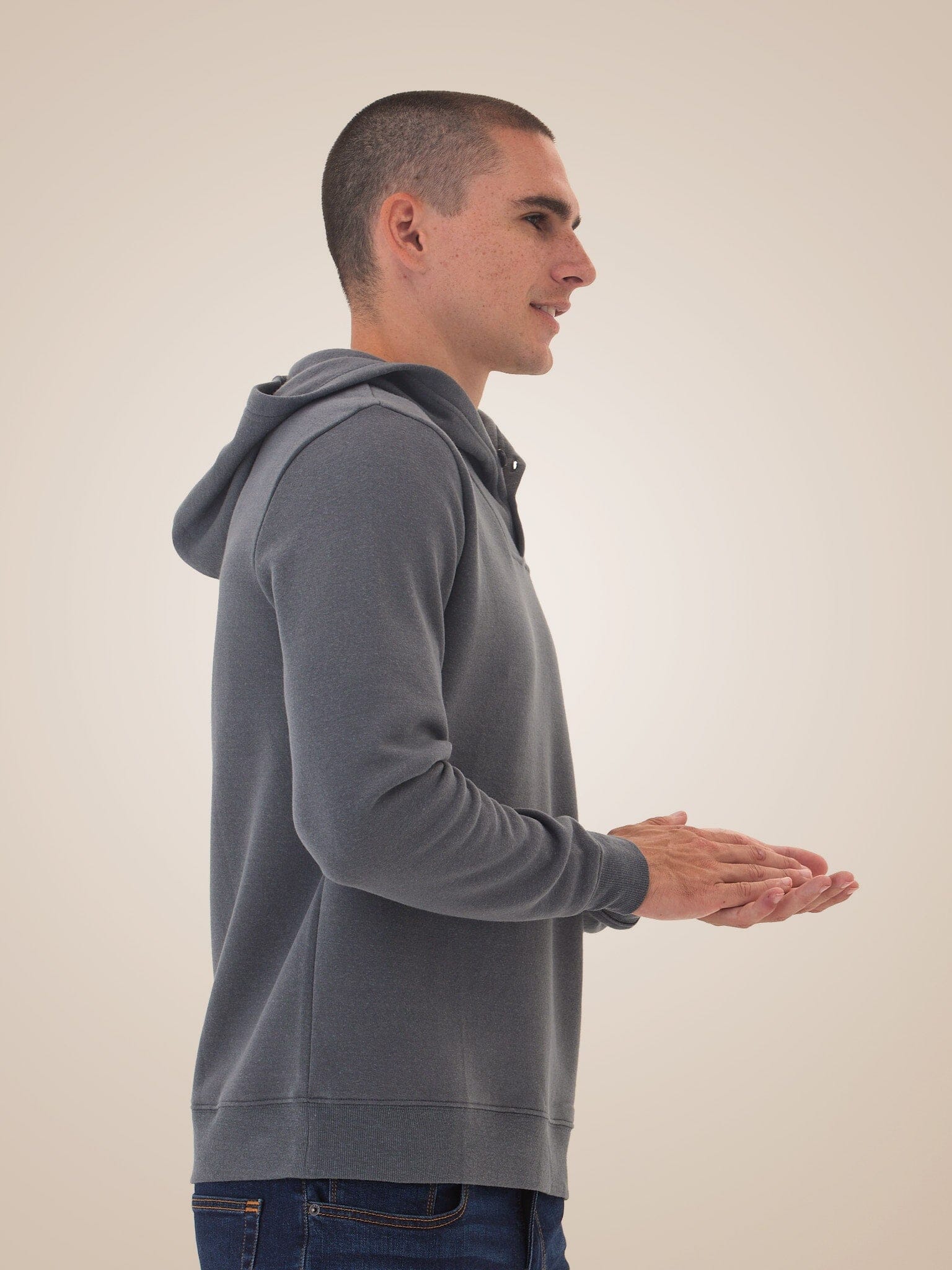 Kieran Triblend Fleece Henley Hoodie in Heathered Charcoal Grey