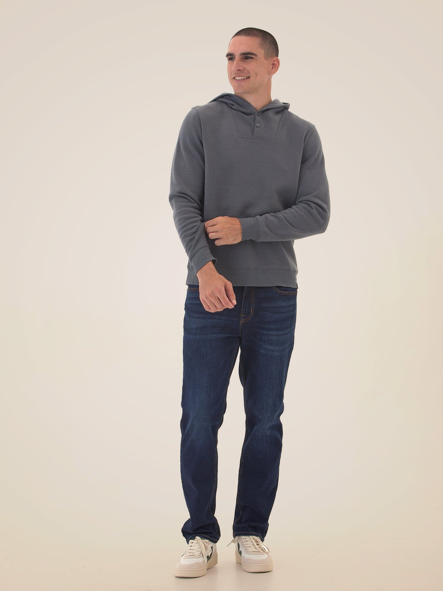 Kieran Triblend Fleece Henley Hoodie in Heathered Charcoal Grey