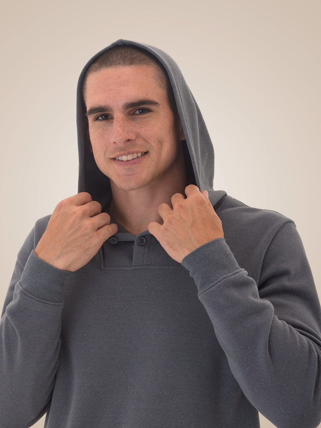 Kieran Triblend Fleece Henley Hoodie in Heathered Charcoal Grey