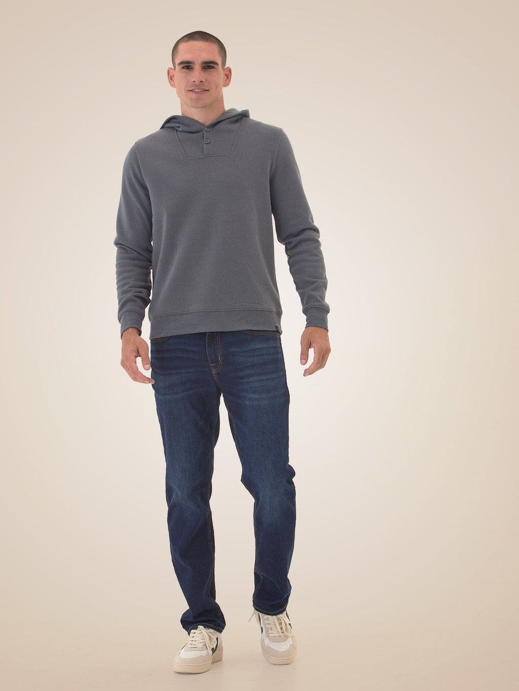 Kieran Triblend Fleece Henley Hoodie in Heathered Charcoal Grey