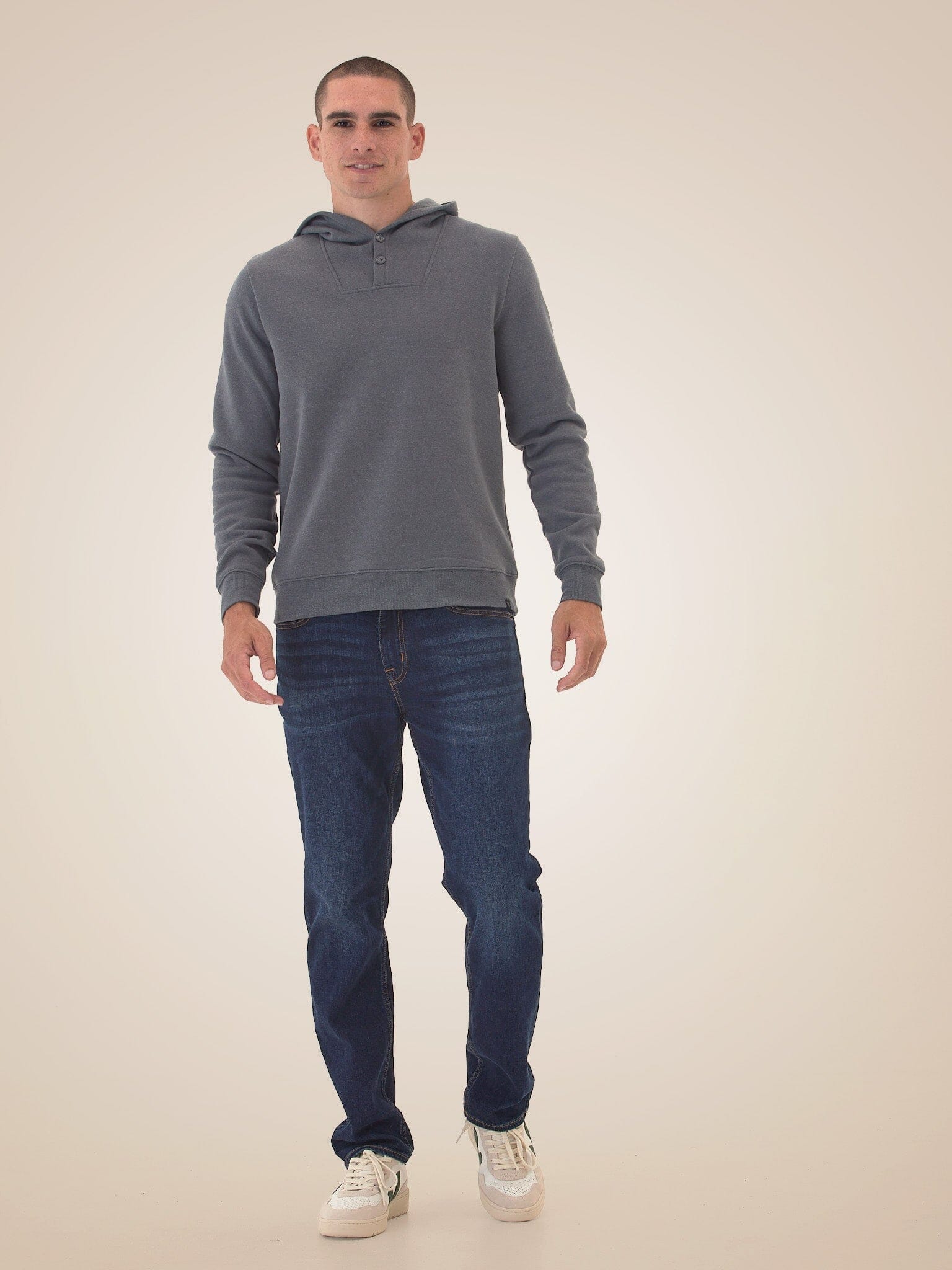 Kieran Triblend Fleece Henley Hoodie in Heathered Charcoal Grey